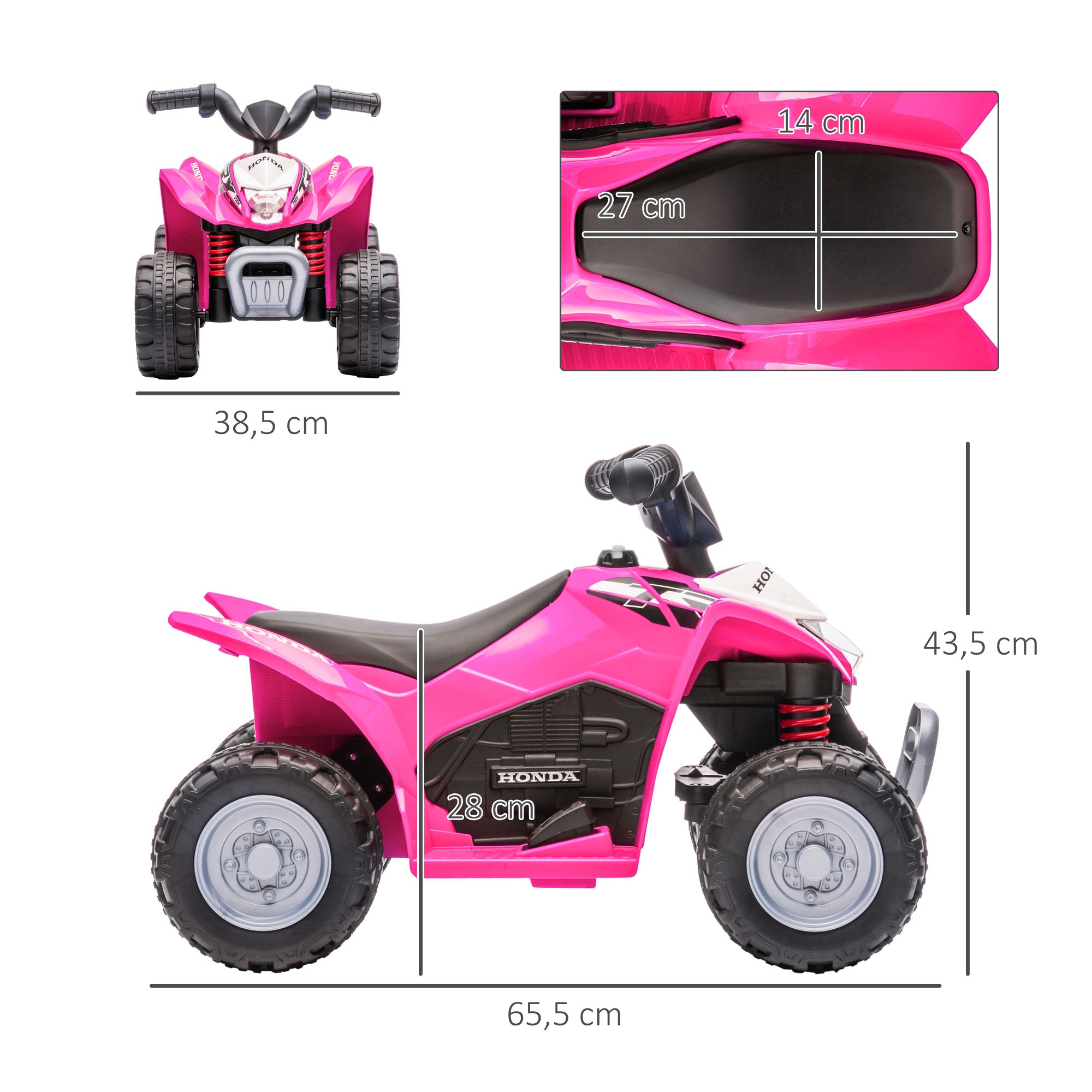 Electric Quad for Children aged 18-36 Months with HONDA License 6V Battery-powered Vehicle Kids with LED Headlights Horn Speed of 2.8 km/h and Forward 65.5x38.5x43.5 cm Pink