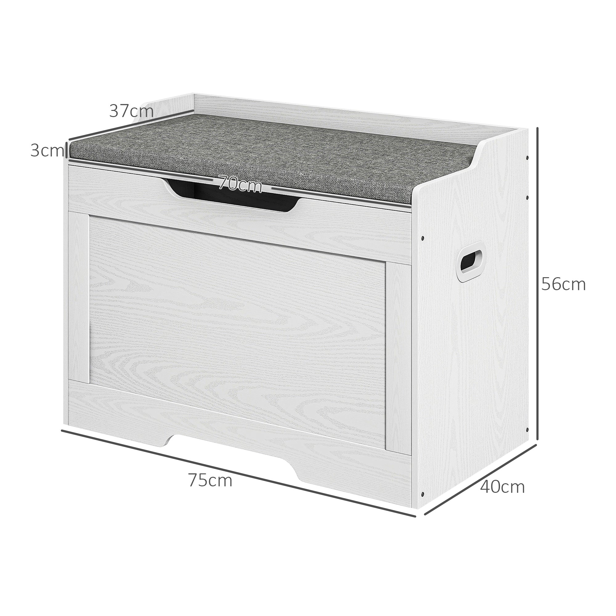 103L Storage Bench with Fabric Cushion, Multi-Functional Chest with Safety Hinge for Bedroom and Entryway, 75x40x56cm, White