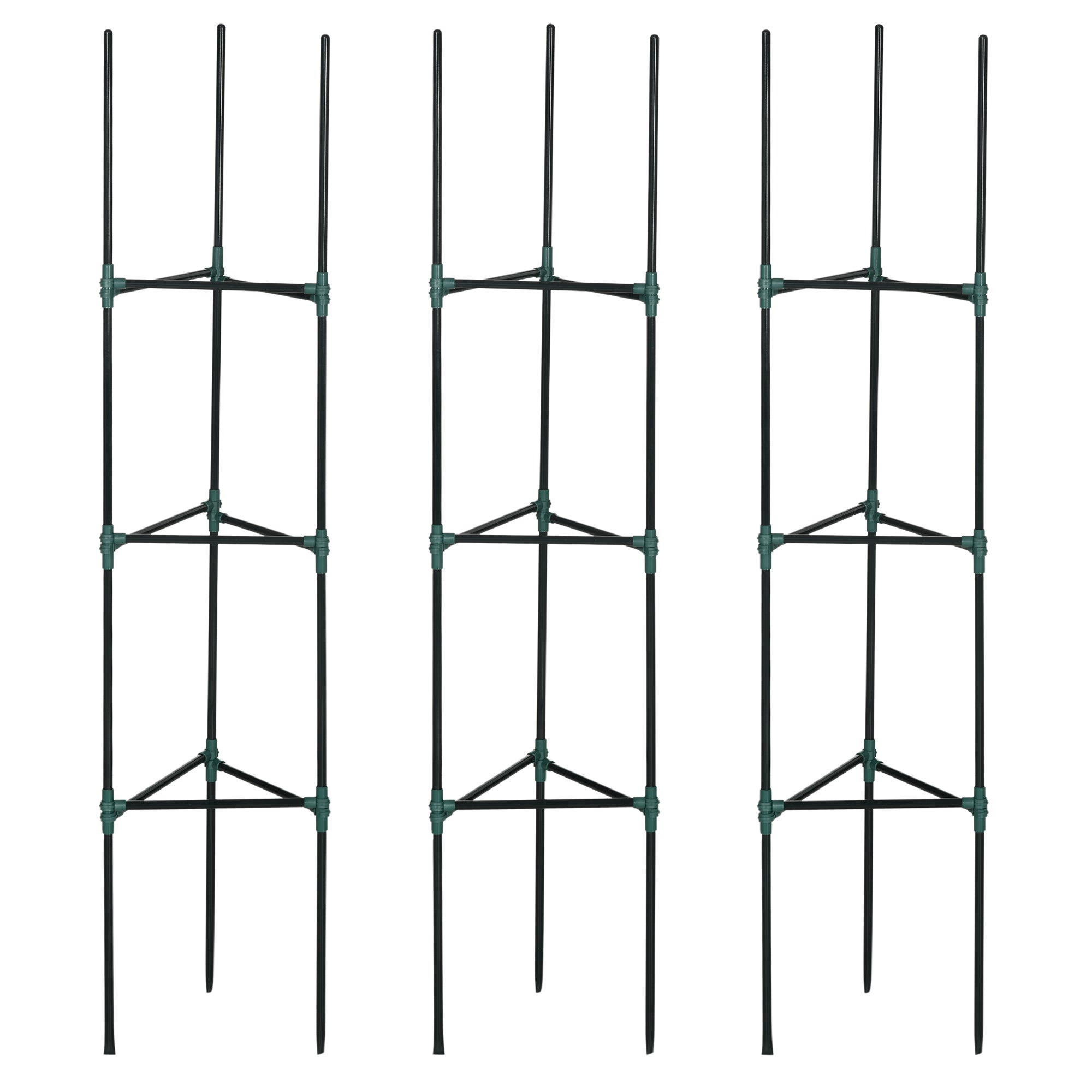 Plant Support 3-Piece Set, Plant Holder with 3 Levels, Garden Plant Support Stakes, Trellis, Tomato Cage for Climbing Plants, Steel, Green, 38 x 38 x 182 cm