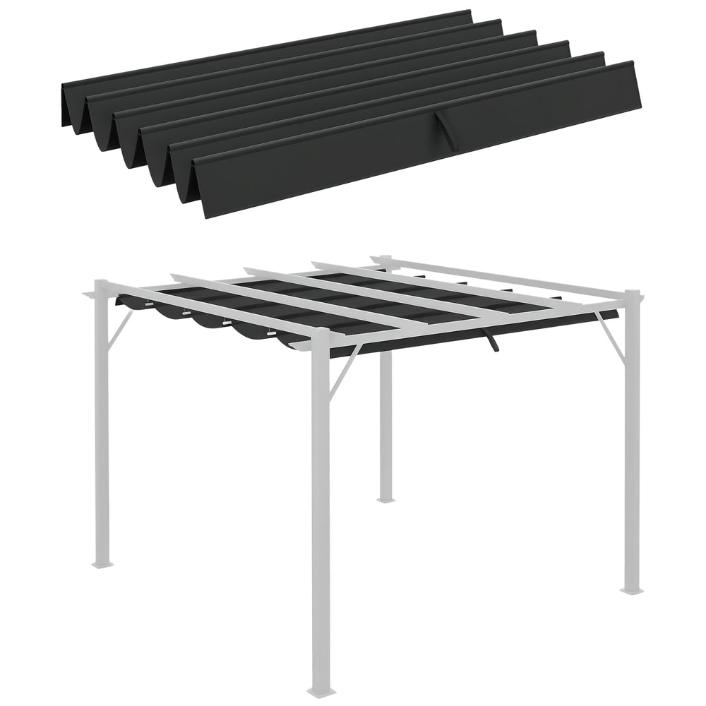 Outsunny Erstatningsmarkise til 3 x 3 m Pergola, Vandtæt Udtrækkelig Bølge Tag med Regn Drænhuller, Vinterbeskyttende Skyggeoverdækning til Have, Patio, Mørkegrå