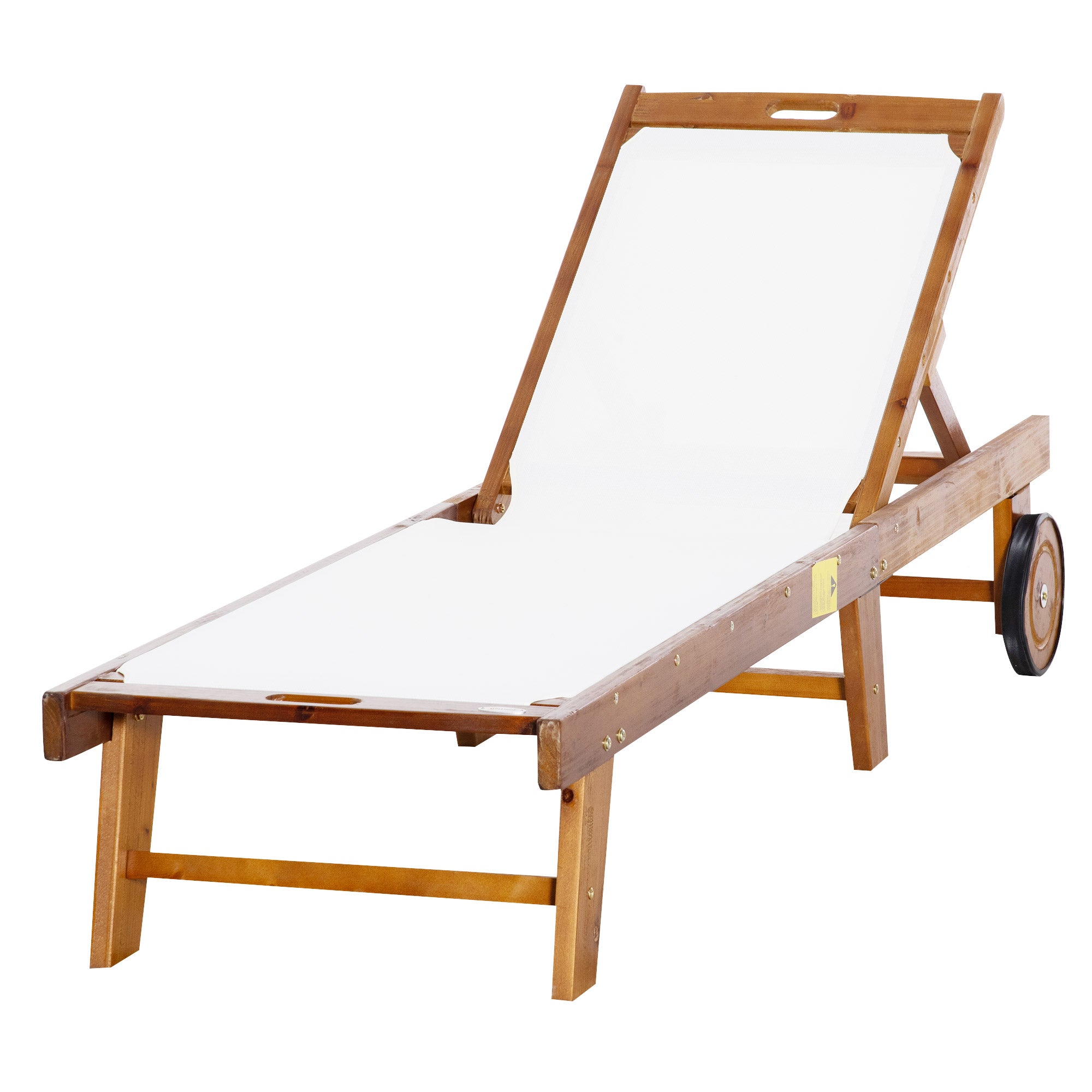 Garden Sun Lounger with Adjustable Backrest with Wheels in Acacia Wood 198x60x88/80/69/45cm
