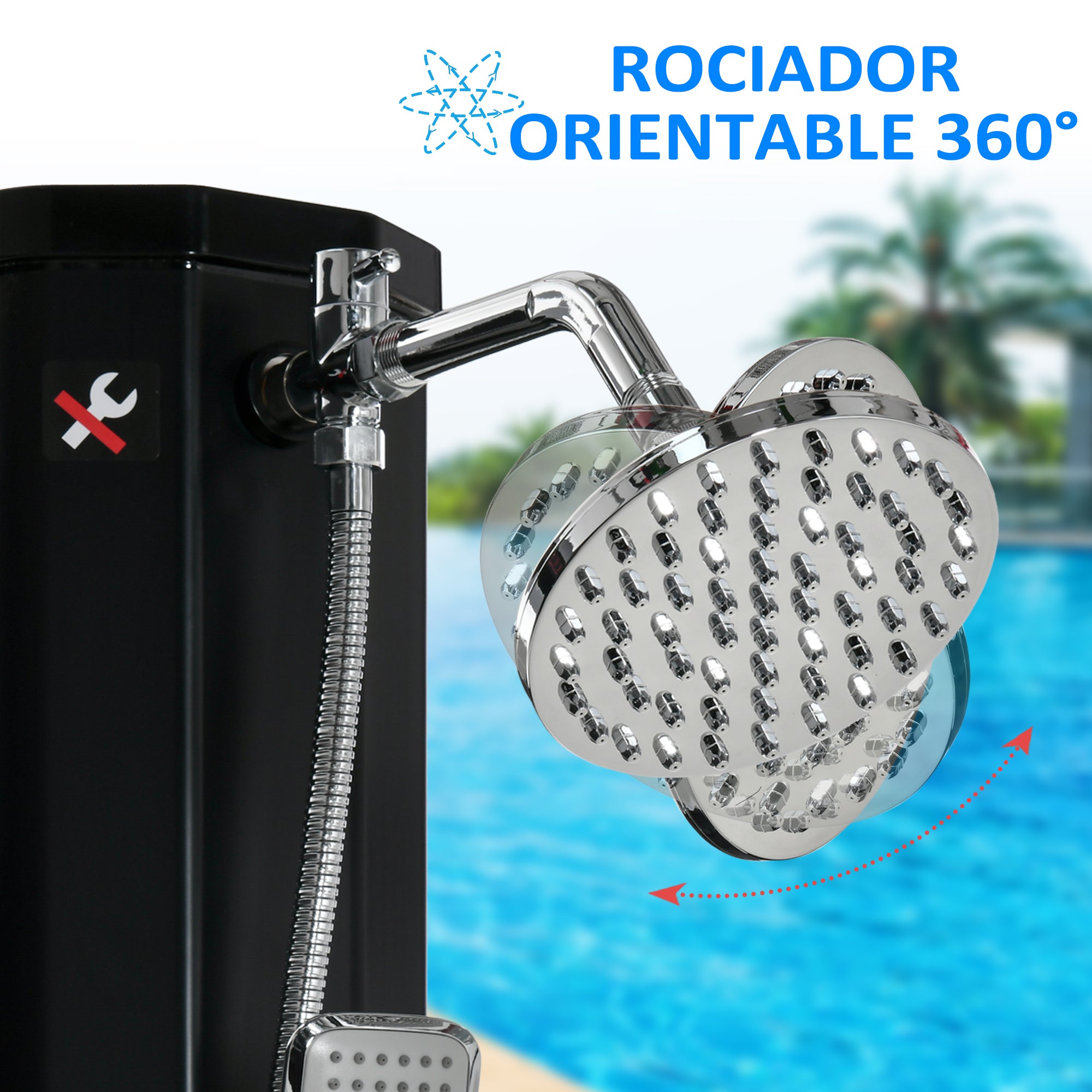 Outdoor Solar Shower 35 L Garden Shower with 2 Showerheads Hot and Cold Water 0-55°C for Pool Patio Beach 17.5x14.5x216 cm Black