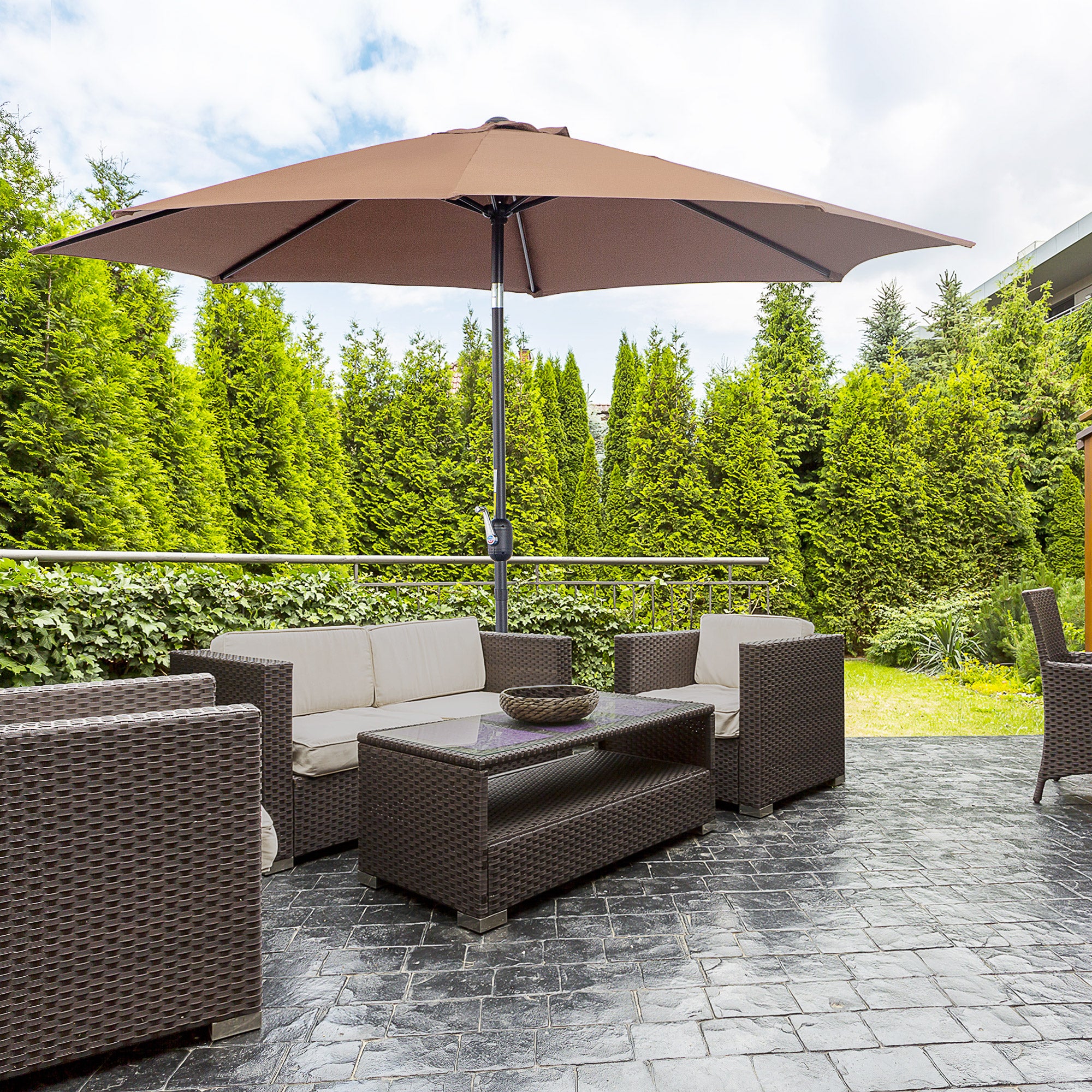 Cantilever Umbrella Garden Umbrella Market Umbrella with Hand Crank Steel 180 g/m² Polyester Brown Ø2.95 x 2.5 m