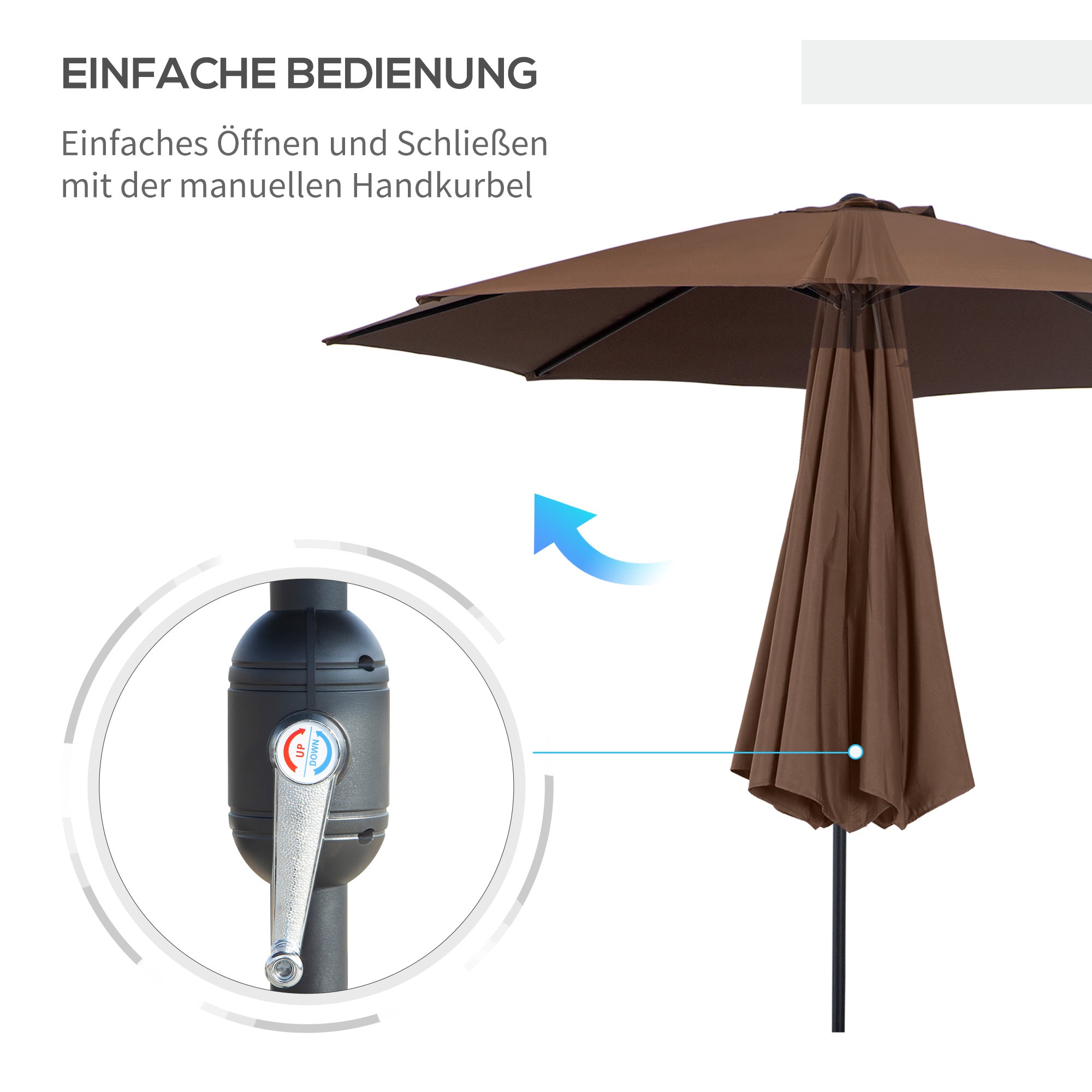 Cantilever Umbrella Garden Umbrella Market Umbrella with Hand Crank Steel 180 g/m² Polyester Brown Ø2.95 x 2.5 m