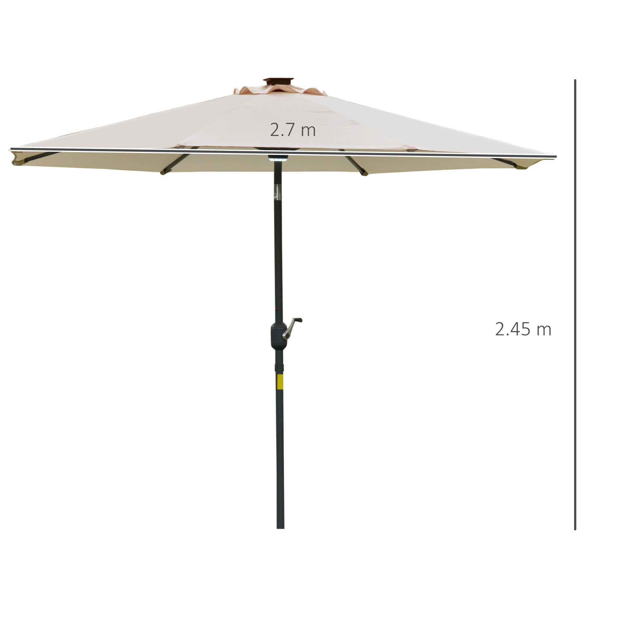Garden Umbrella Φ270 x 245cm with Crank and Tilt, LED Lights and Solar Panel, Cream White