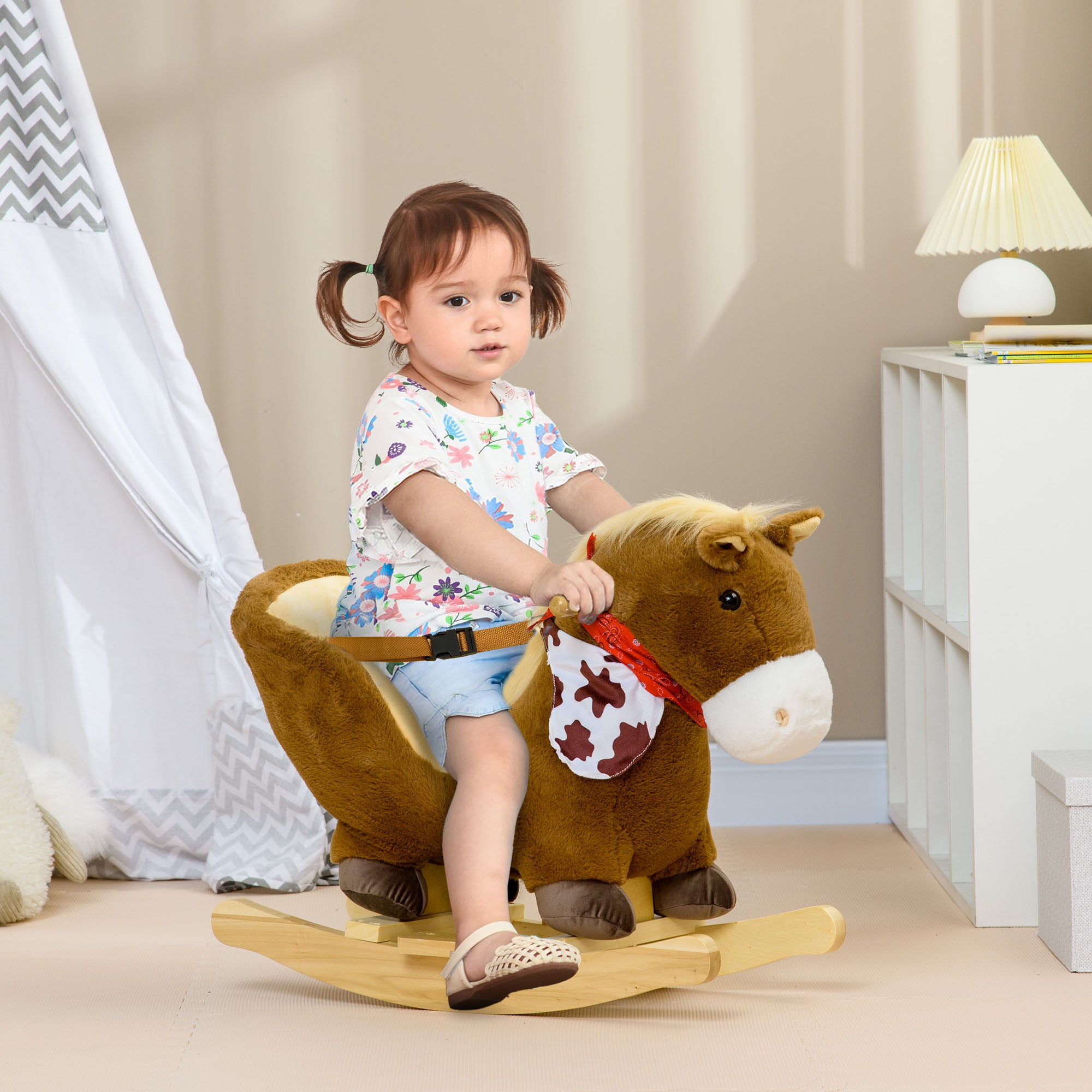Rocking Horse for Babies 18-36 Months Rocking Horse with Animal Sounds Safety Belt Handlebar and Footrest Load 40 kg 60x33x50 cm Brown