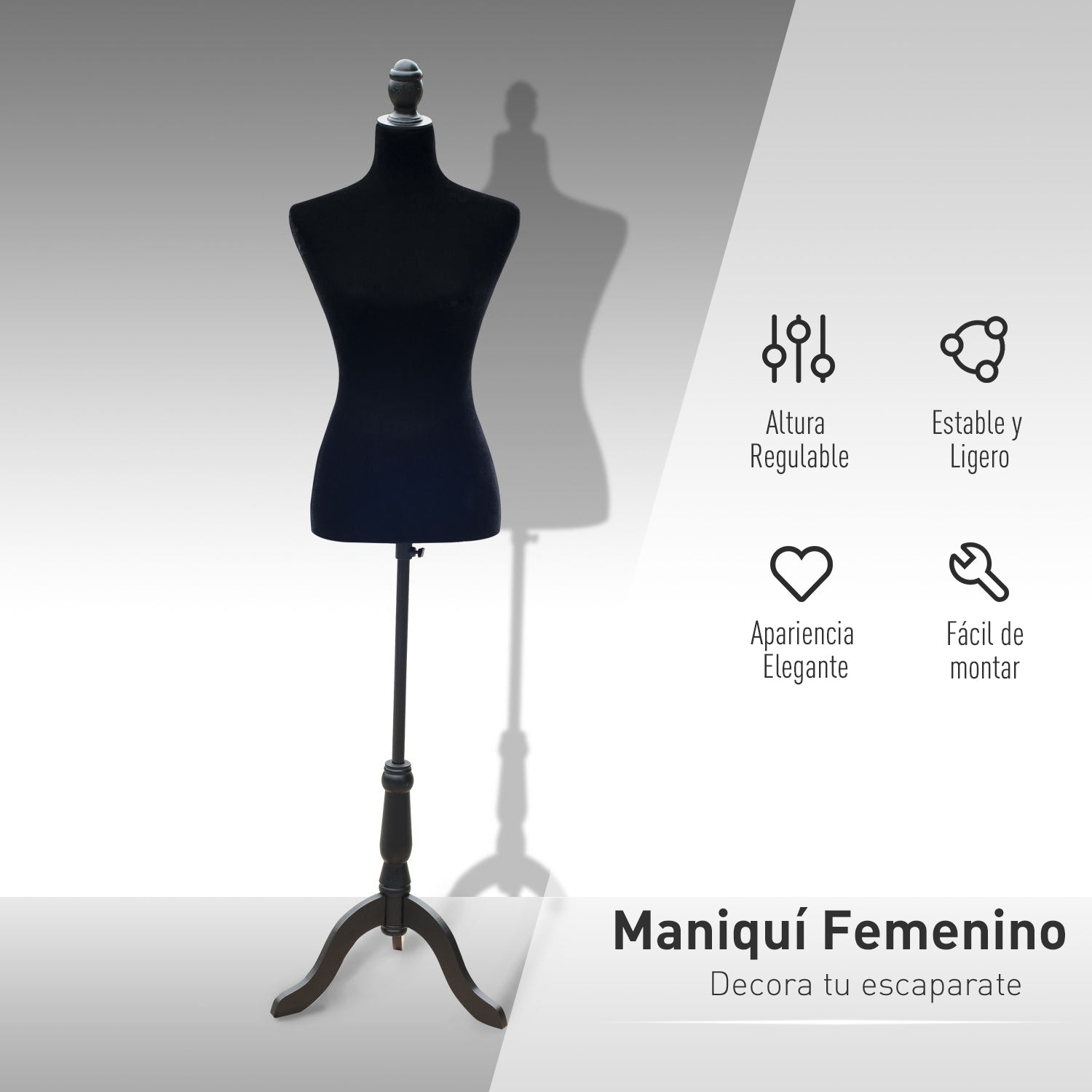 Female Sewing Mannequin Adjustable to 130-168 cm with Wood Tripod for Fashion Photography Clothing Exhibition Black