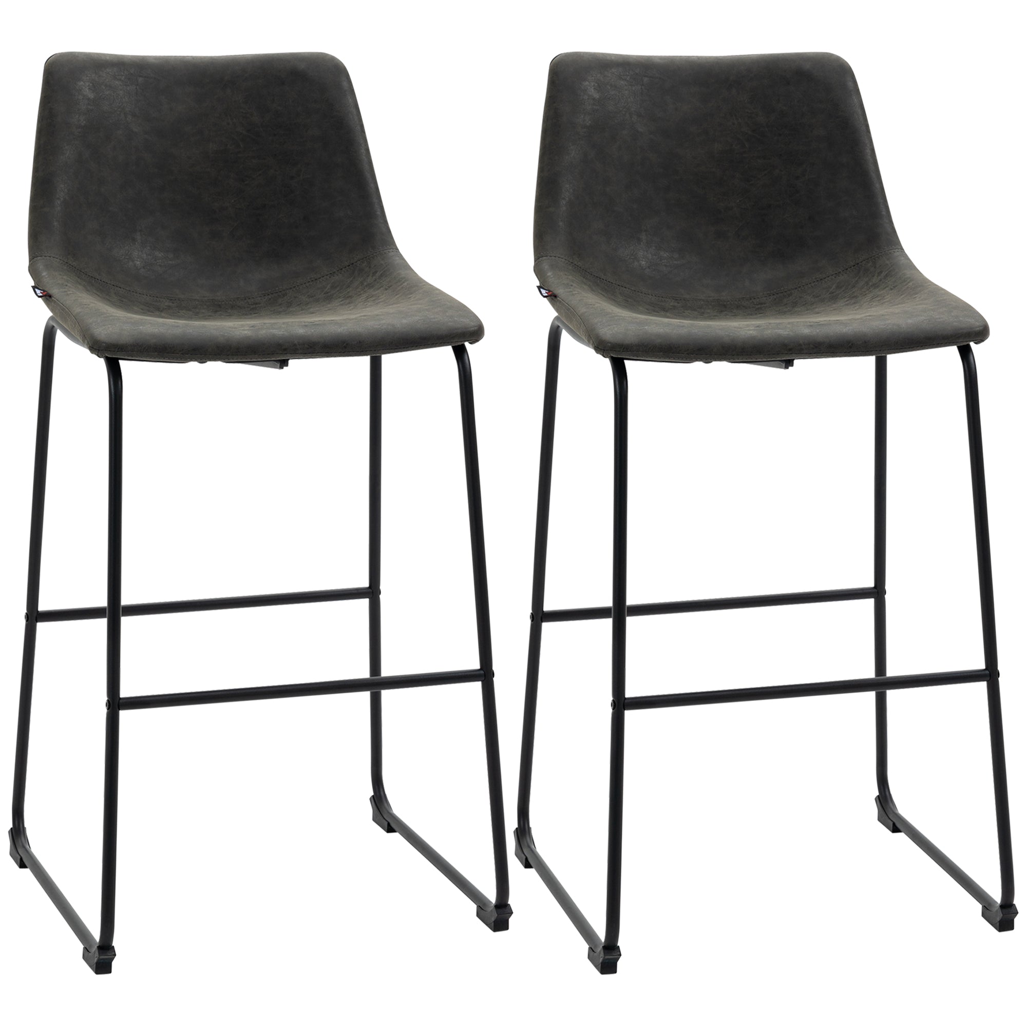 2 High Kitchen Stools Upholstered in PU Bar Stools with Backrest Steel Legs and Footrest for Dining Room Load 110 kg 47x54x99 cm Dark Gray