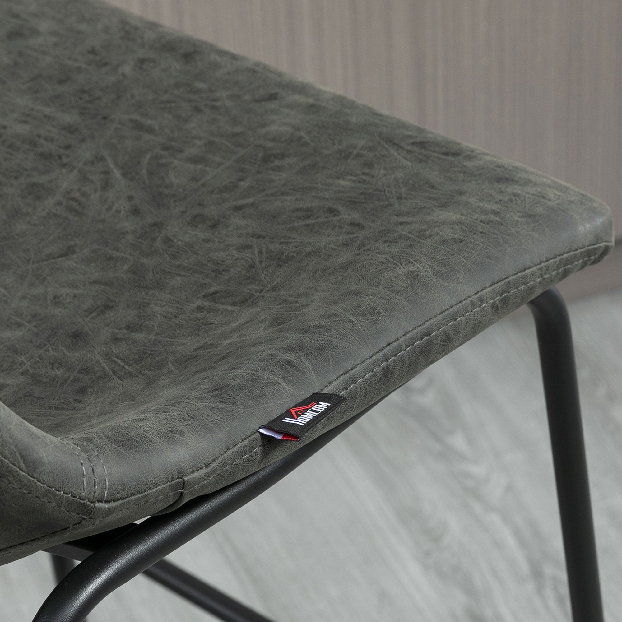 2 High Kitchen Stools Upholstered in PU Bar Stools with Backrest Steel Legs and Footrest for Dining Room Load 110 kg 47x54x99 cm Dark Gray