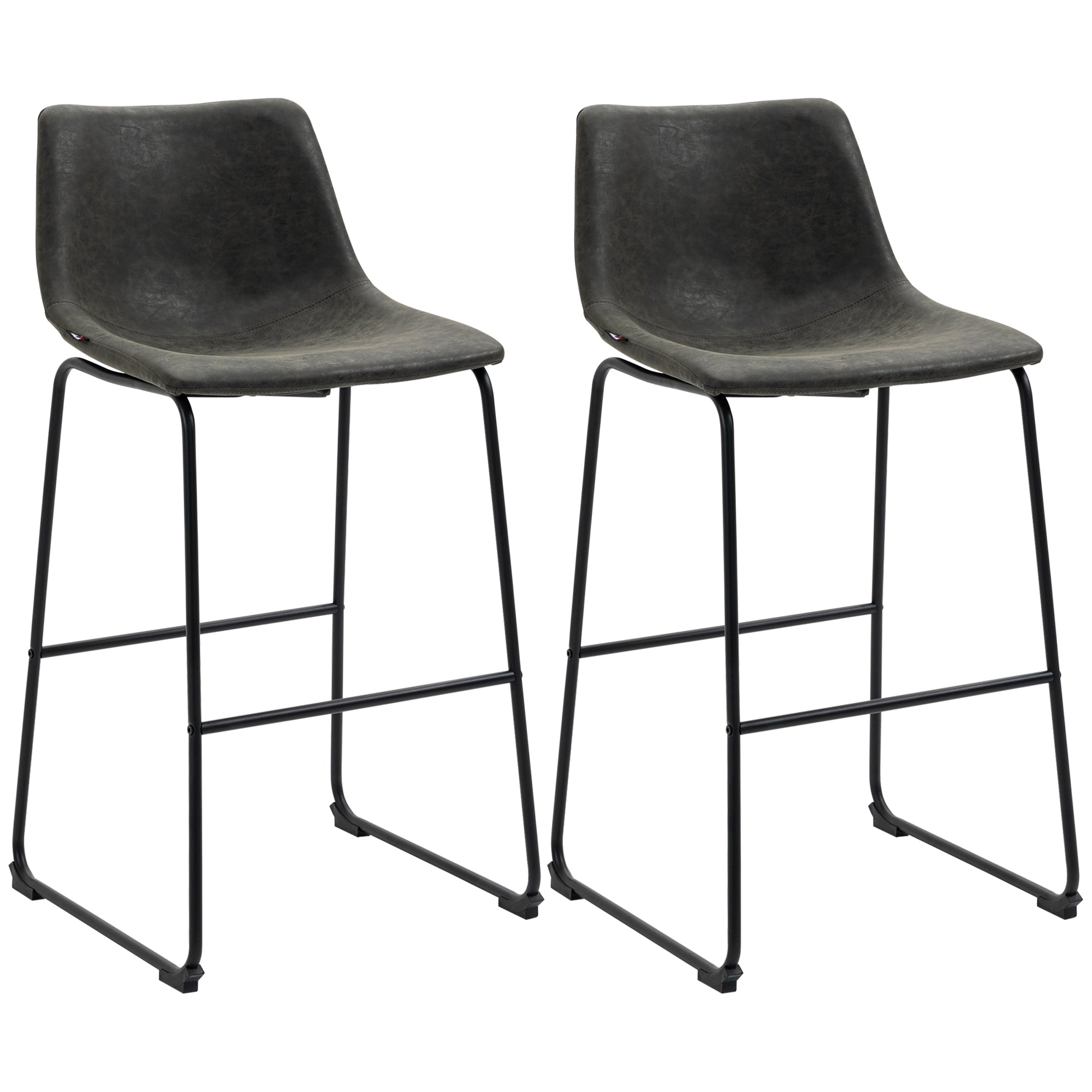 2 High Kitchen Stools Upholstered in PU Bar Stools with Backrest Steel Legs and Footrest for Dining Room Load 110 kg 47x54x99 cm Dark Gray