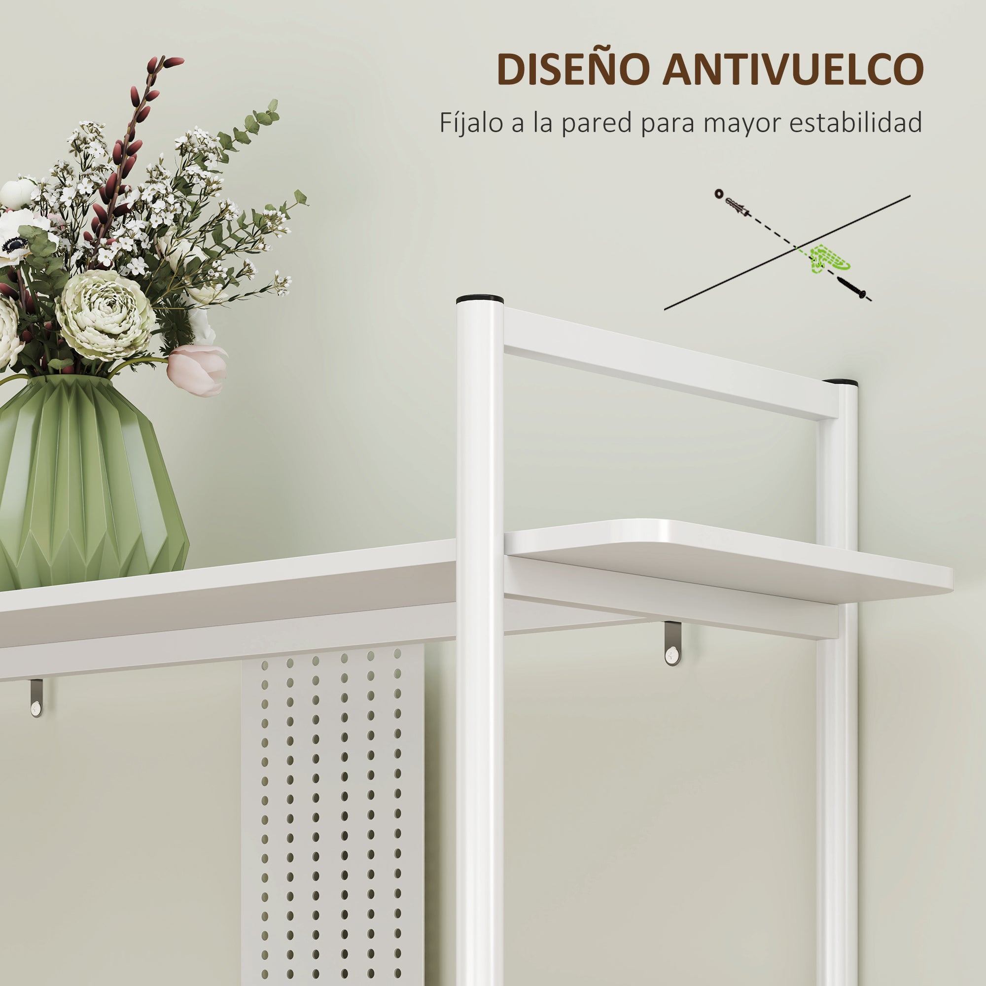 4-Tier Shelving Bookcase with Perforated Panel and Metal Frame Narrow Shelf for Living Room Study Bedroom Office White