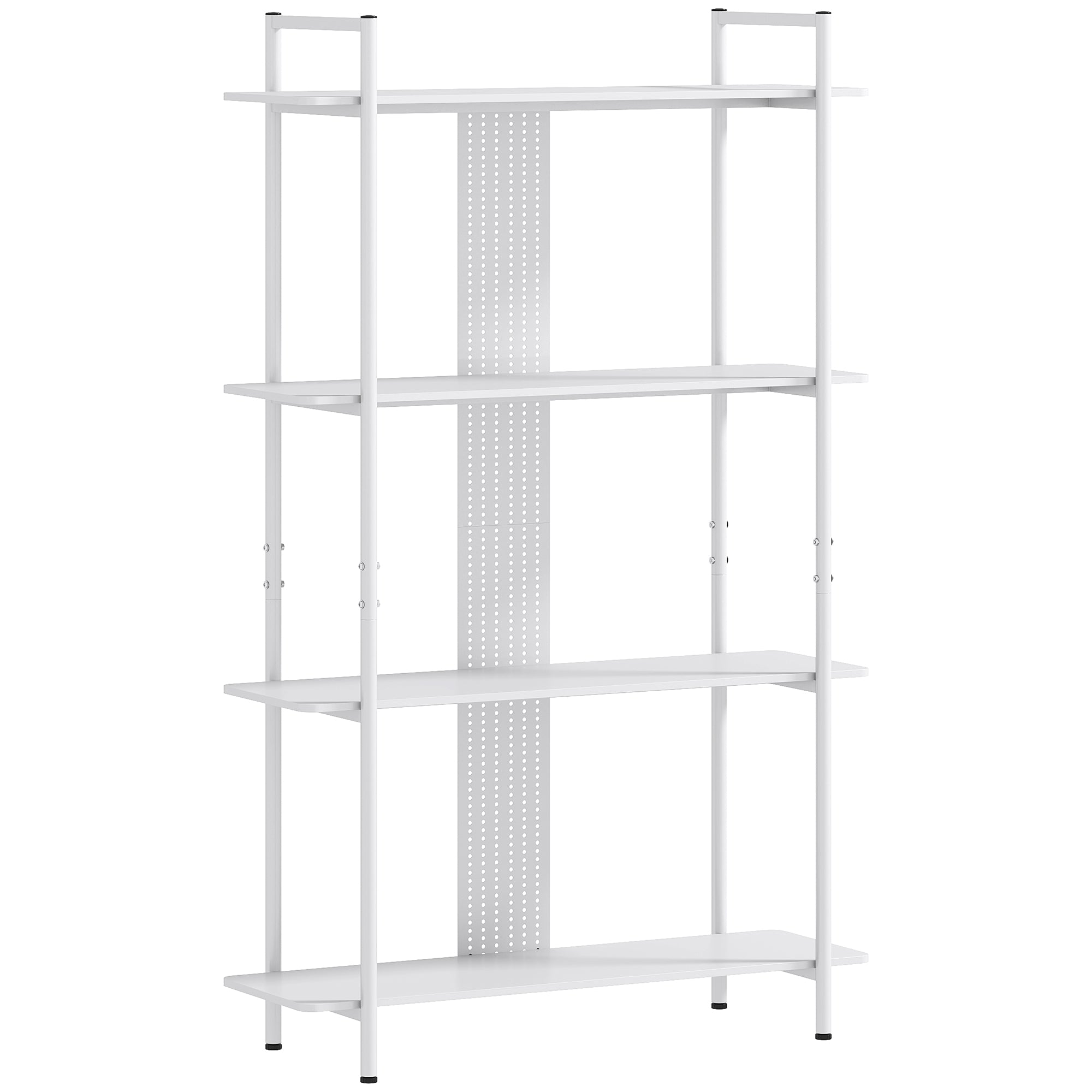 4-Tier Shelving Bookcase with Perforated Panel and Metal Frame Narrow Shelf for Living Room Study Bedroom Office White