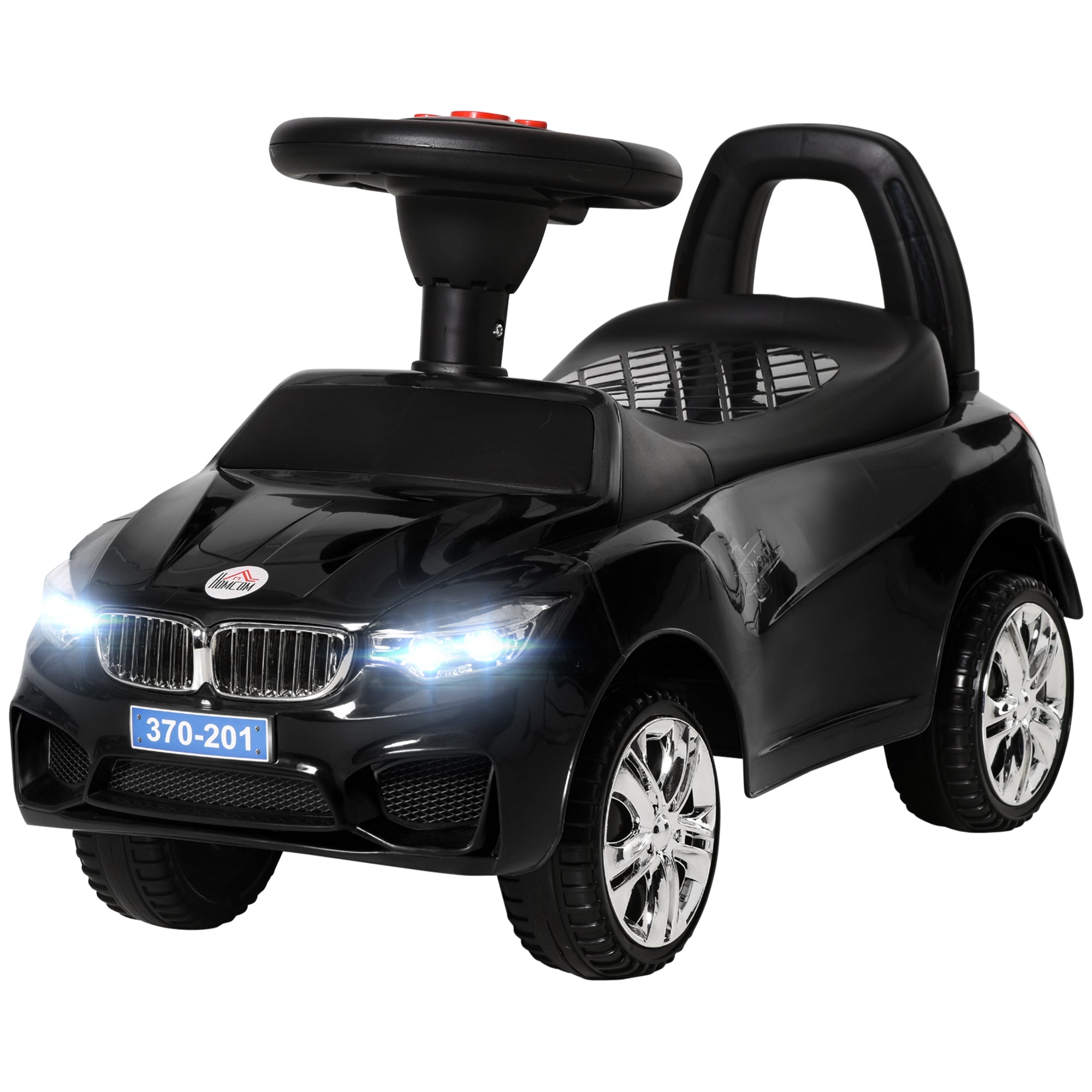 Ride-On Car for Kids 18-36 Months Walker with Headlights Music Horn Steering Wheel Storage Space and Push Handle 63.5x28x36 cm Black