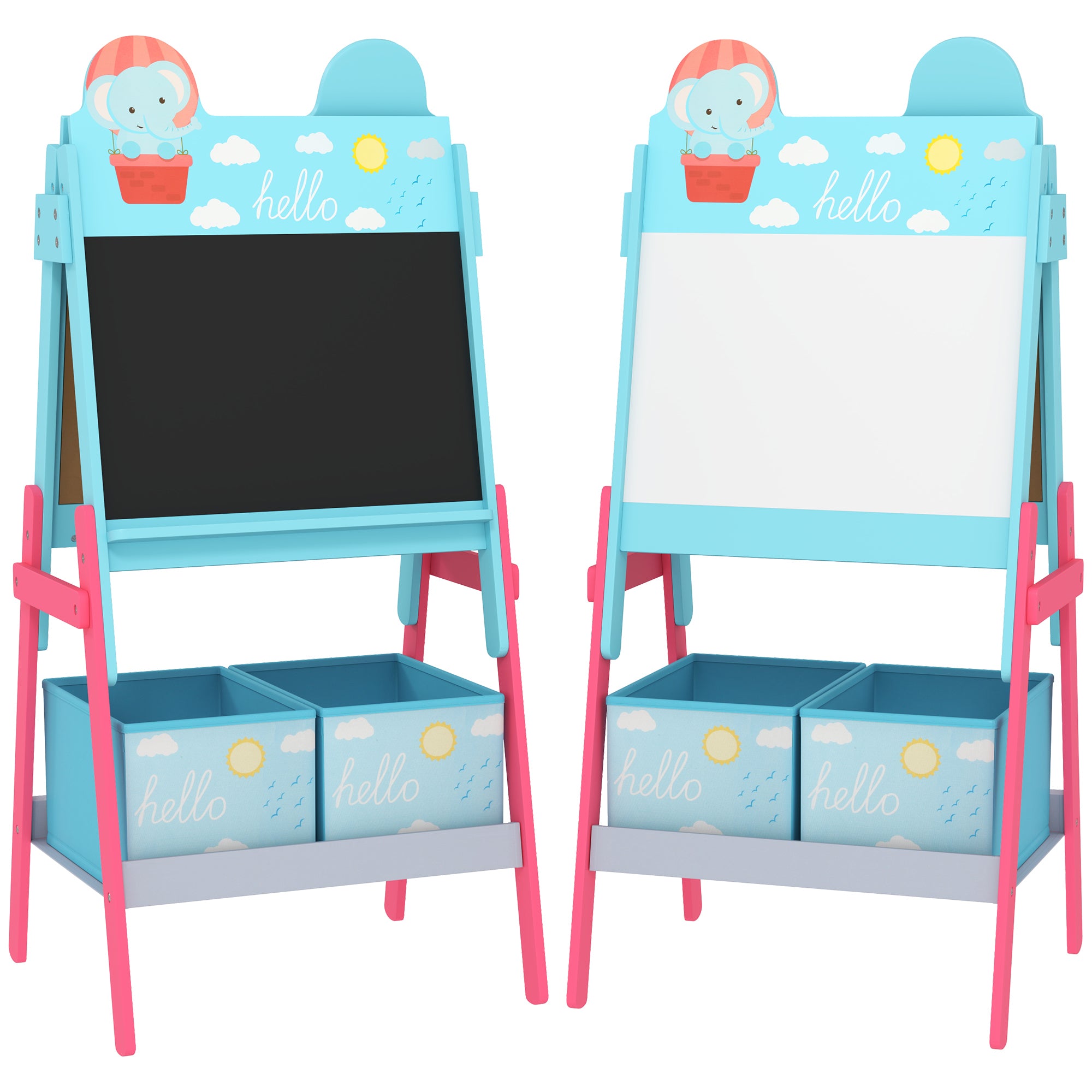 Children's Easel 2-in-1 Double-Sided with Whiteboard 2 Storage Baskets Painting Easel for Kids with Animal Print 53.5x49x113 cm Blue