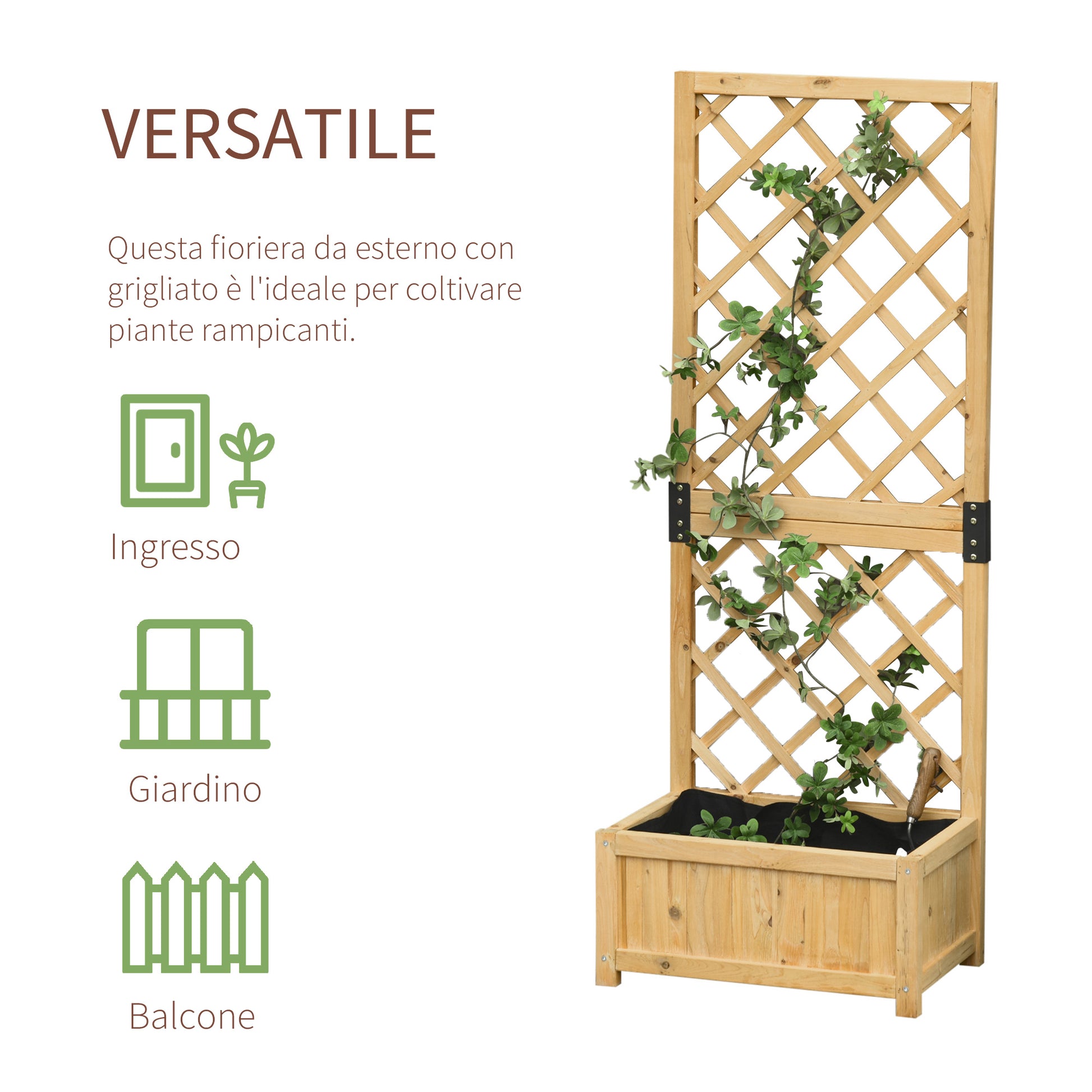 Planter with Trellis for Outdoor or Garden, Climbing Plant Pot in Wood 60x40x160cm