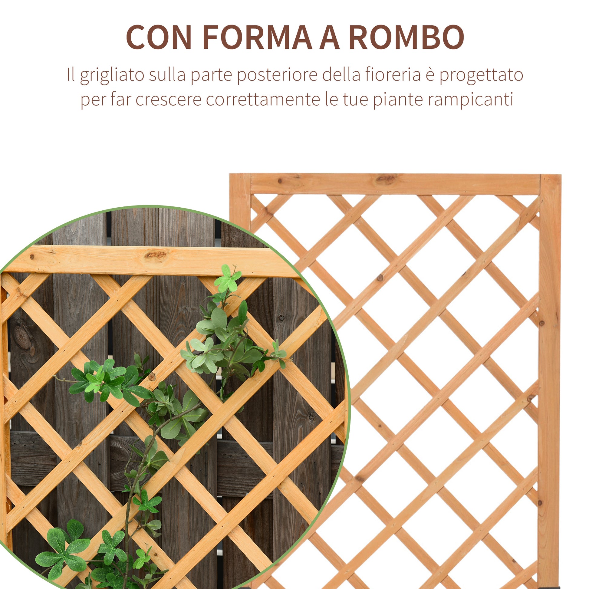 Planter with Trellis for Outdoor or Garden, Climbing Plant Pot in Wood 60x40x160cm