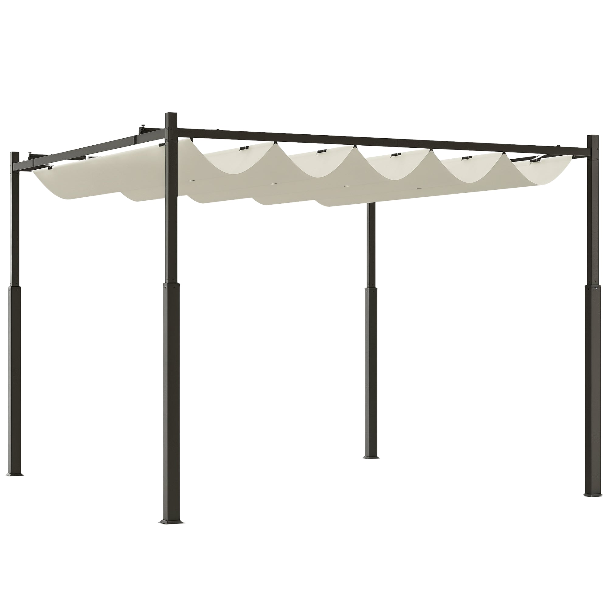 Gazebo Pergola 10x10 ft Pergola with Water-Resistant Retractable Folding Roof, Pergola for Garden Terrace Balcony Veranda Patio Pool Outdoor, Metal Structure, Cream White