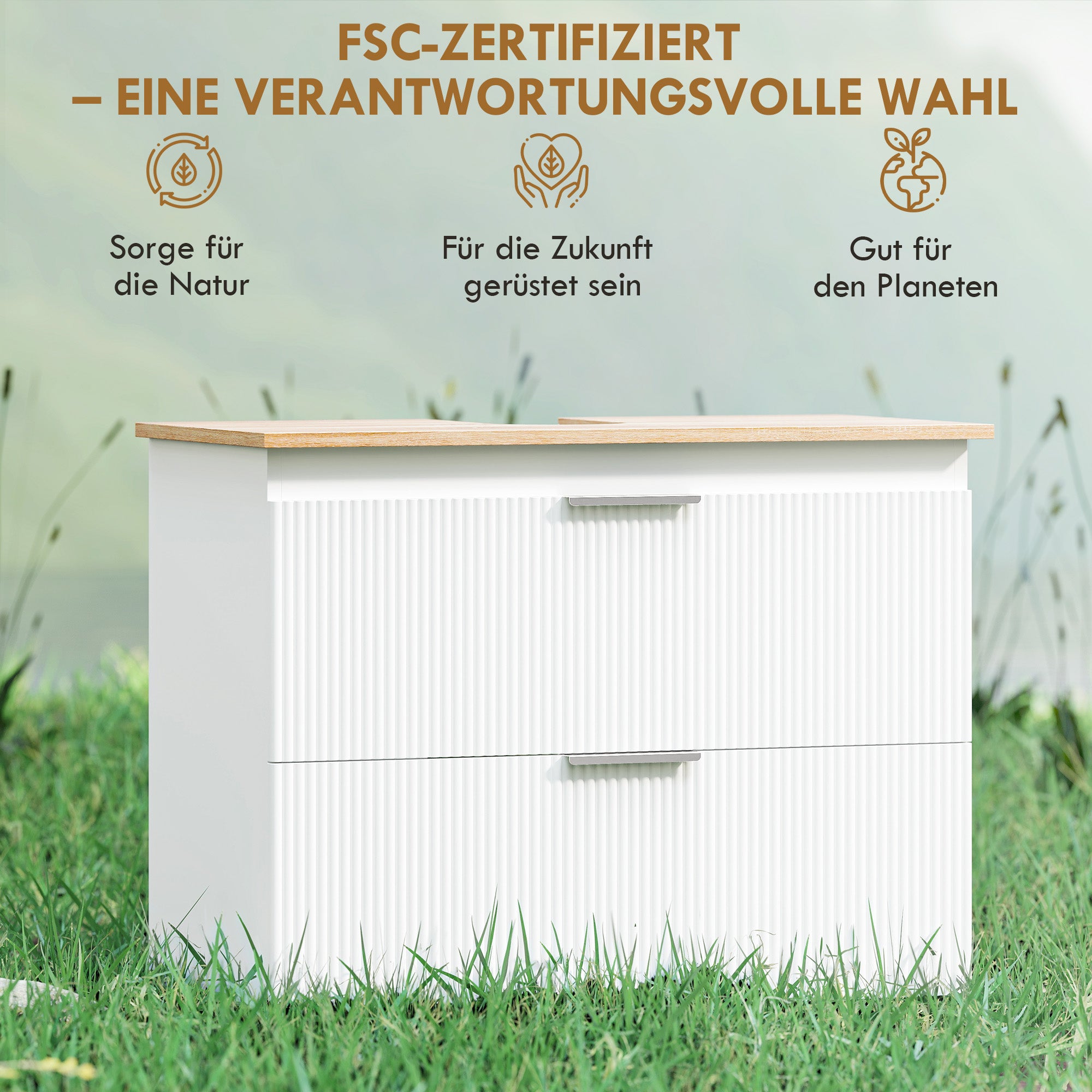 Bathroom Vanity Base Cabinet with Two Large Drawers, Two-Tone Design, Fits Pedestal or Basin Sinks, 31.5 x 15.7 x 23.6 in (80 x 40 x 60 cm), White & Natural