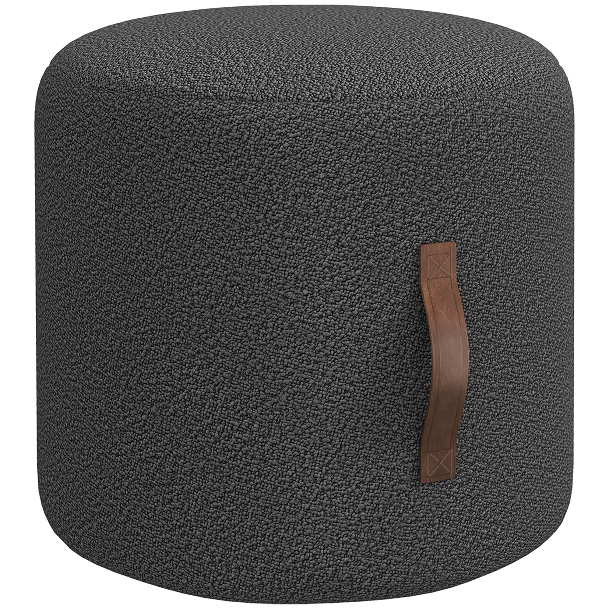 Footstool, Round Upholstered Ottoman with Handle, Footrest with Velvet Look, for Living Room, Bedroom, Dark Gray, Ø48 x 45 cm