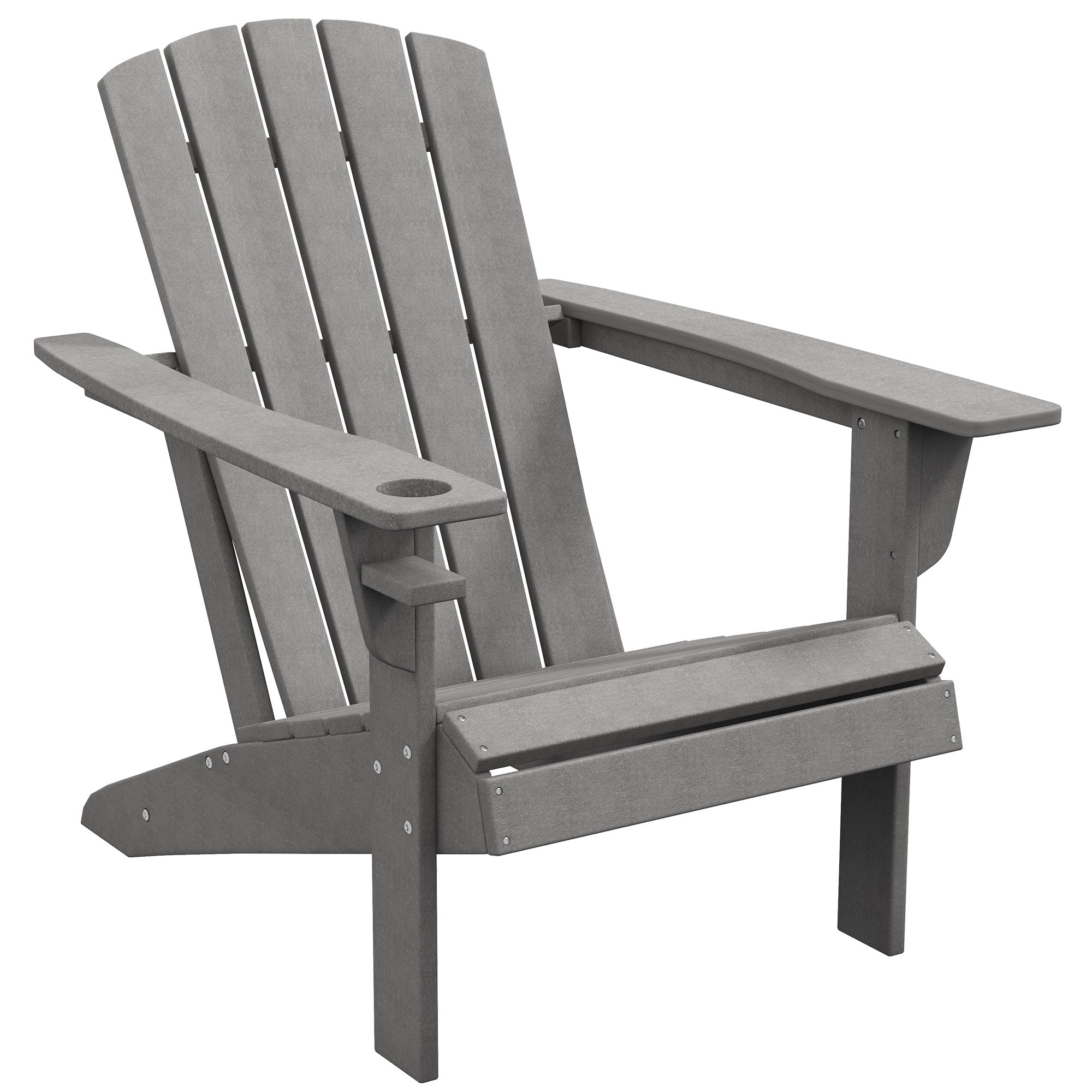 Garden Chair with Cup Holder, Patio Chair, Outdoor Chair, Garden Furniture, Balcony Chair, Adirondack, Grey, HDPE, 75 x 87 x 90 cm