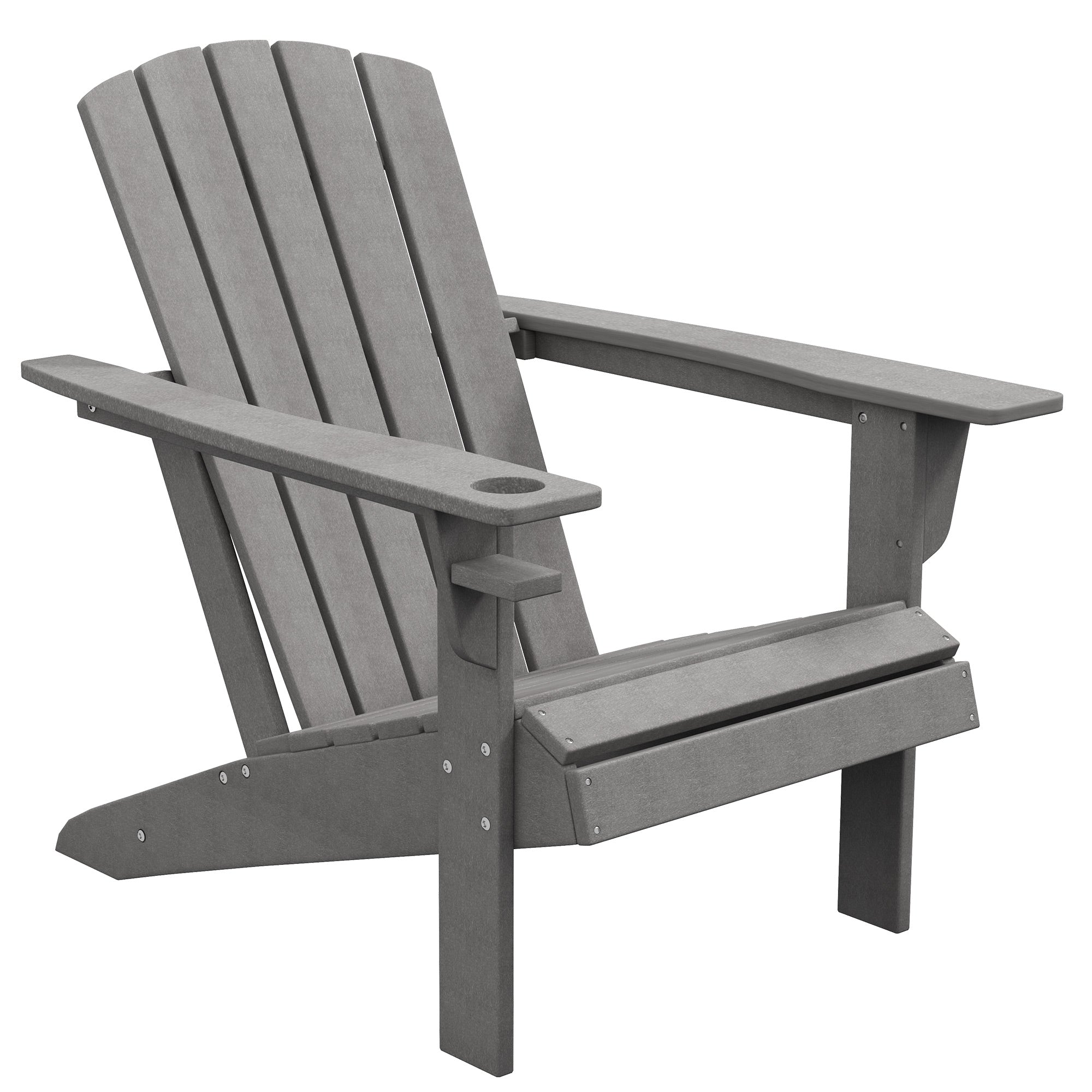 Garden Chair with Cup Holder, Patio Chair, Outdoor Chair, Garden Furniture, Balcony Chair, Adirondack, Grey, HDPE, 75 x 87 x 90 cm