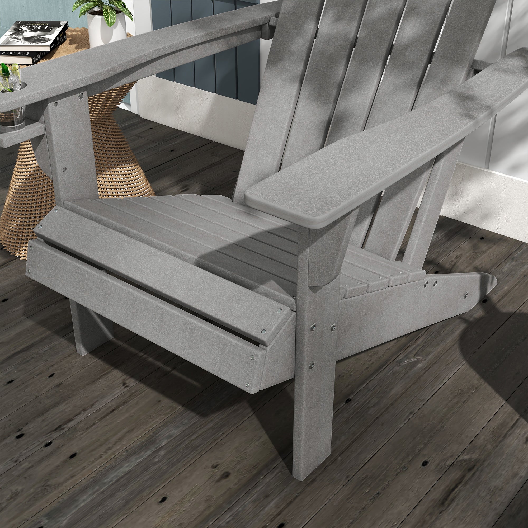 Garden Chair with Cup Holder, Patio Chair, Outdoor Chair, Garden Furniture, Balcony Chair, Adirondack, Grey, HDPE, 75 x 87 x 90 cm