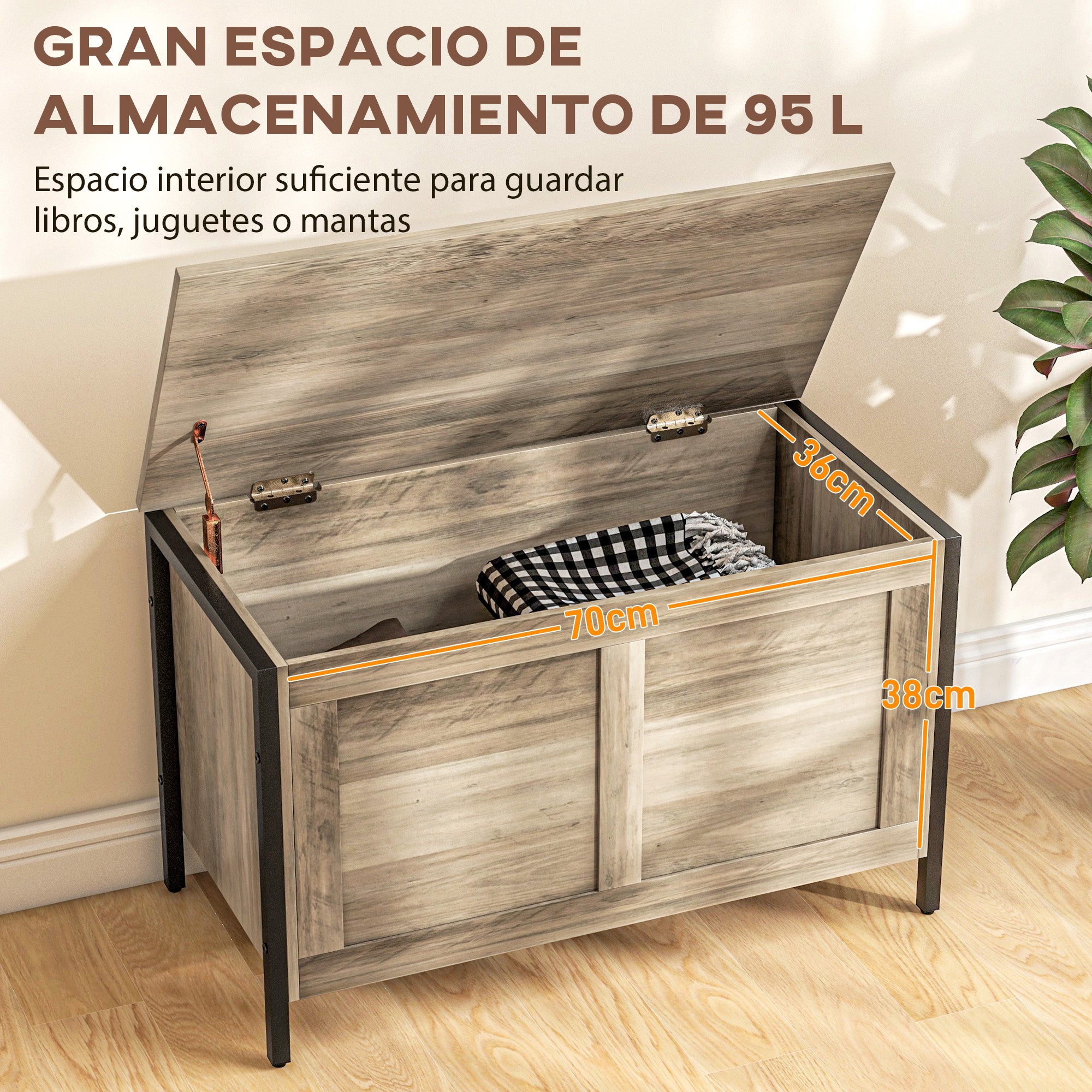 Bedroom Storage Chest 95 L Storage Ottoman with Lid Storage Bench Versatile with Safety Hinge for Hallway Living Room 80x40x50 cm Grayish Brown