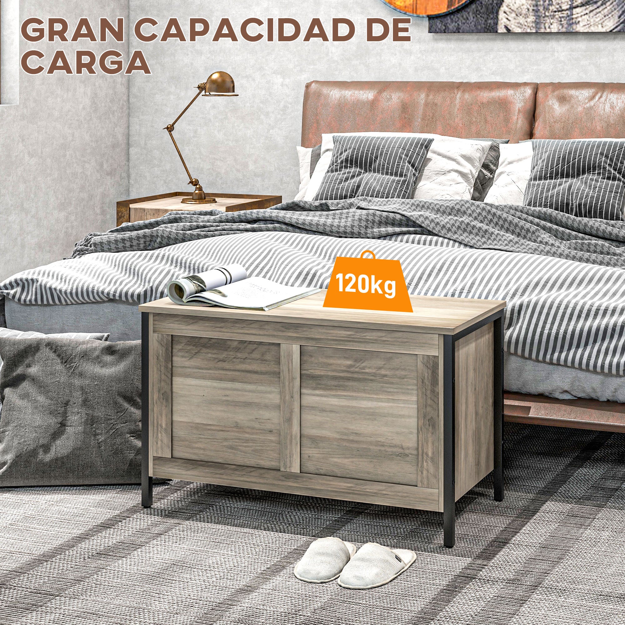 Bedroom Storage Chest 95 L Storage Ottoman with Lid Storage Bench Versatile with Safety Hinge for Hallway Living Room 80x40x50 cm Grayish Brown