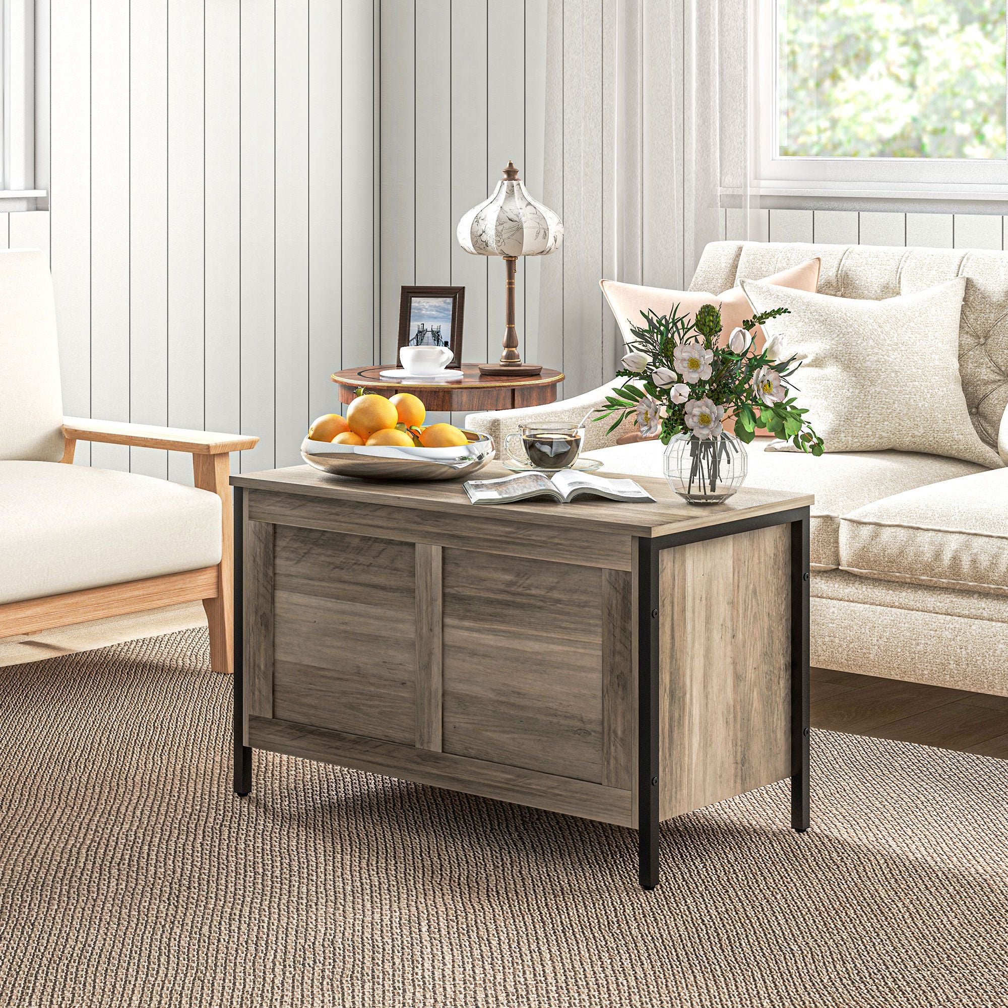 Bedroom Storage Chest 95 L Storage Ottoman with Lid Storage Bench Versatile with Safety Hinge for Hallway Living Room 80x40x50 cm Grayish Brown