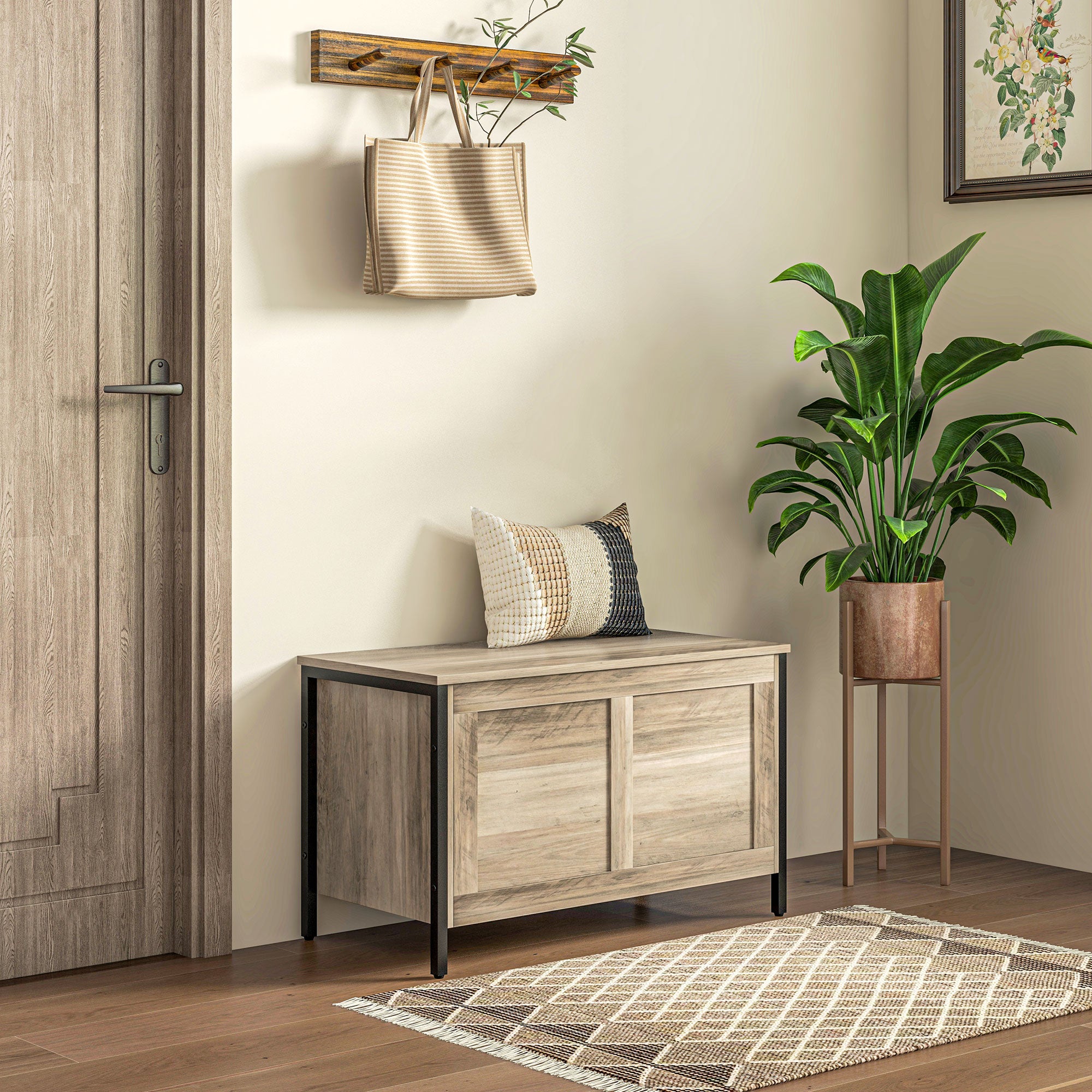 Bedroom Storage Chest 95 L Storage Ottoman with Lid Storage Bench Versatile with Safety Hinge for Hallway Living Room 80x40x50 cm Grayish Brown