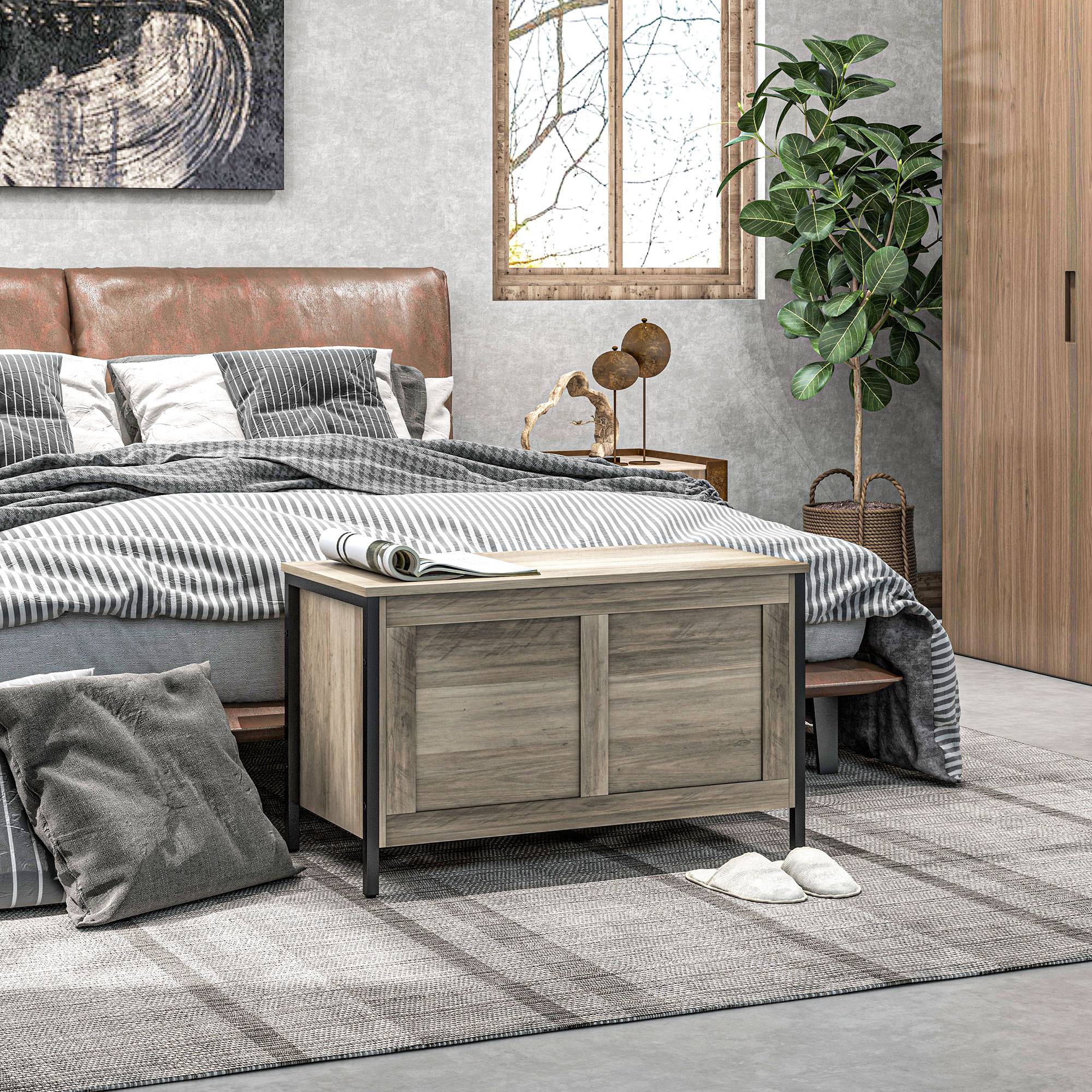 Bedroom Storage Chest 95 L Storage Ottoman with Lid Storage Bench Versatile with Safety Hinge for Hallway Living Room 80x40x50 cm Grayish Brown