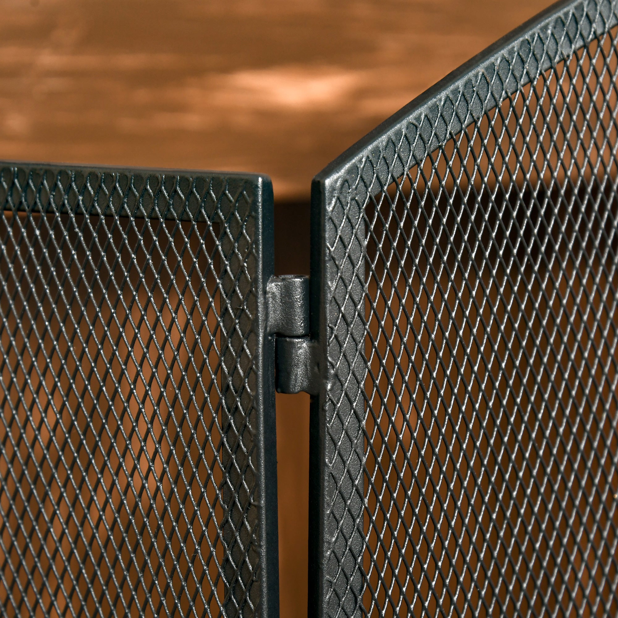 Fireplace Guard Spark Protection Screen with Mesh Iron Screen Fireplace Screen Foldable Three-piece Design Metal Black 110 x 24 x 76.5 cm