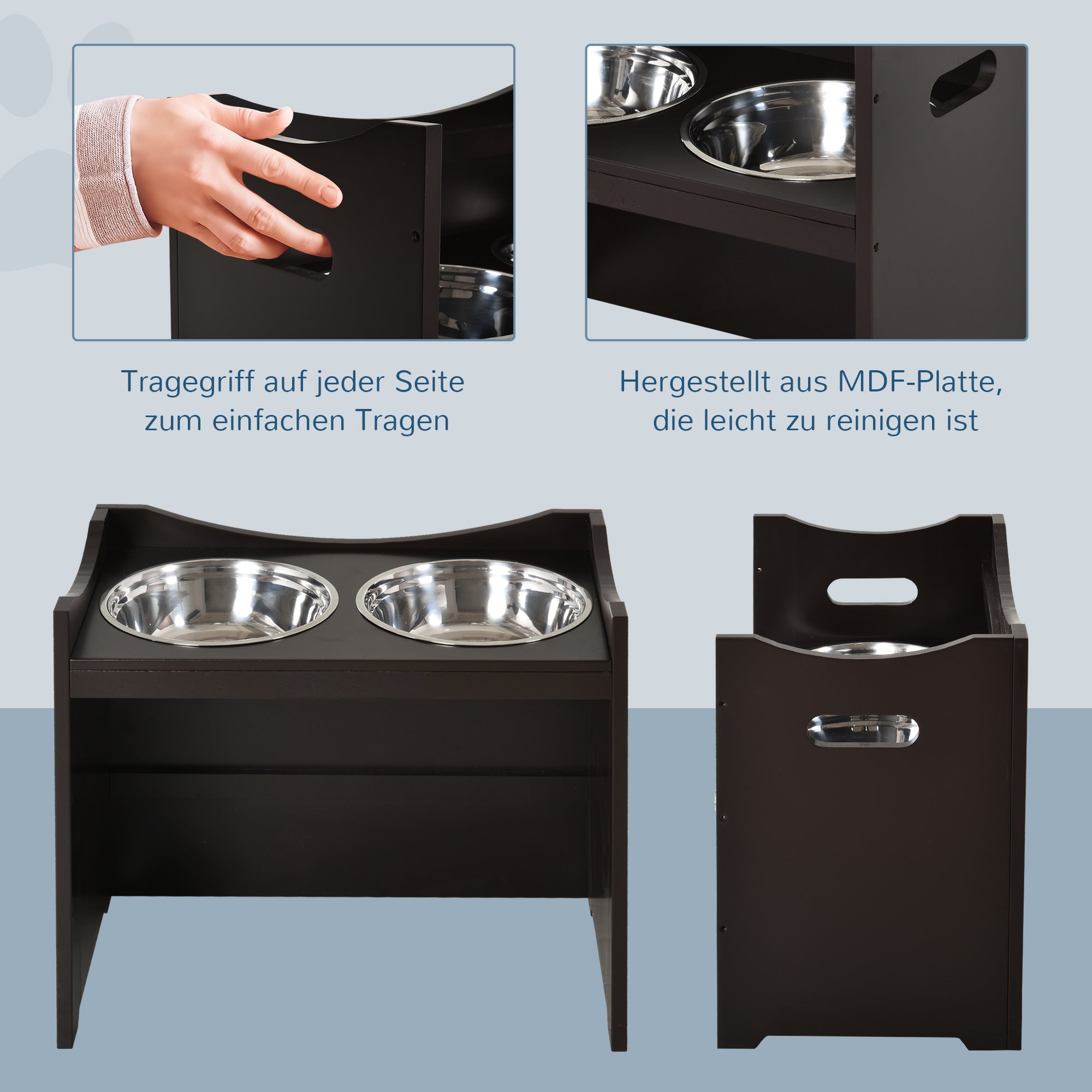 Adjustable Pet Feeding Bowl, Elevated Feeding Station with 2L Stainless Steel Bowl, with Food Stand, Handle, Dog Bar for All Dog Sizes, Coffee