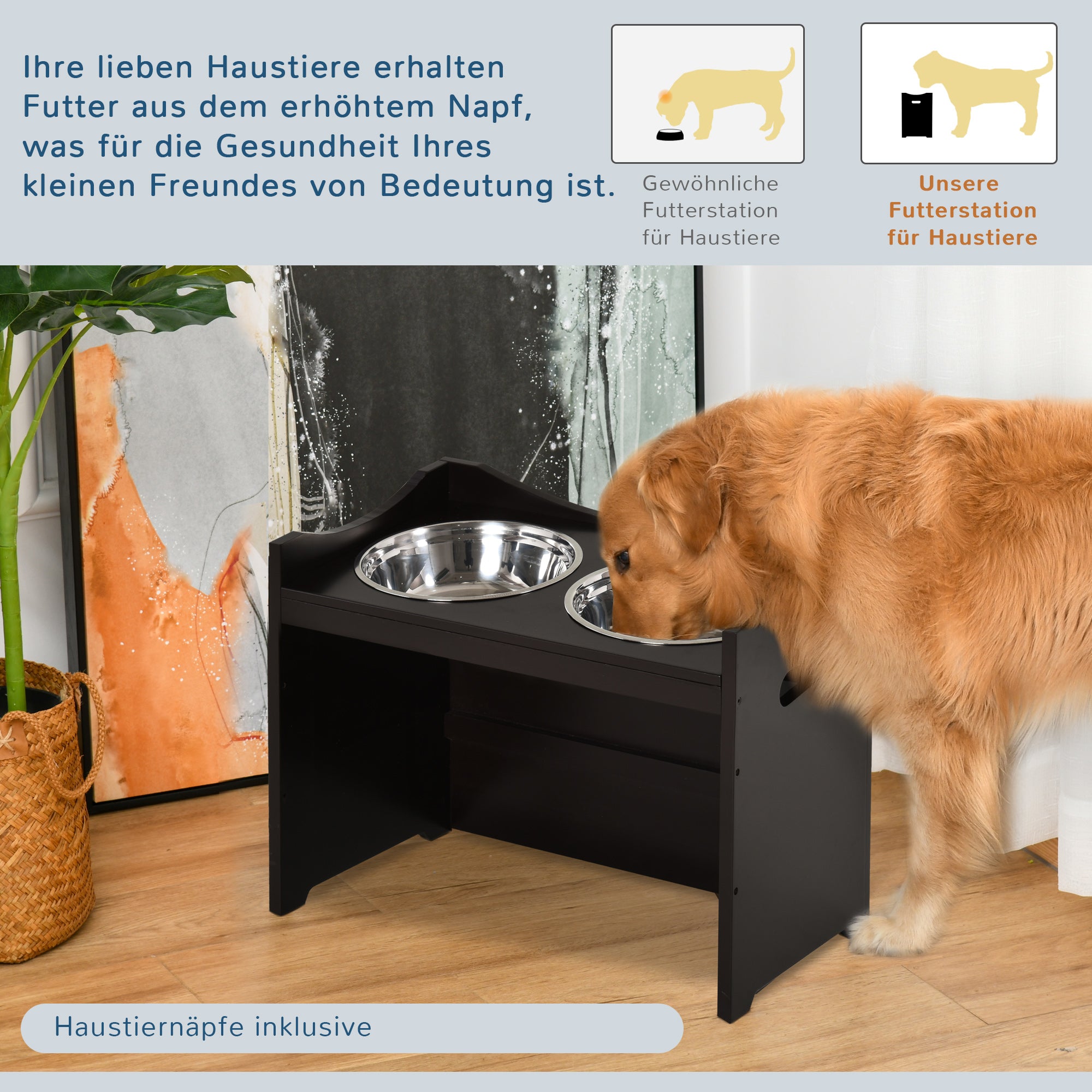 Adjustable Pet Feeding Bowl, Elevated Feeding Station with 2L Stainless Steel Bowl, with Food Stand, Handle, Dog Bar for All Dog Sizes, Coffee
