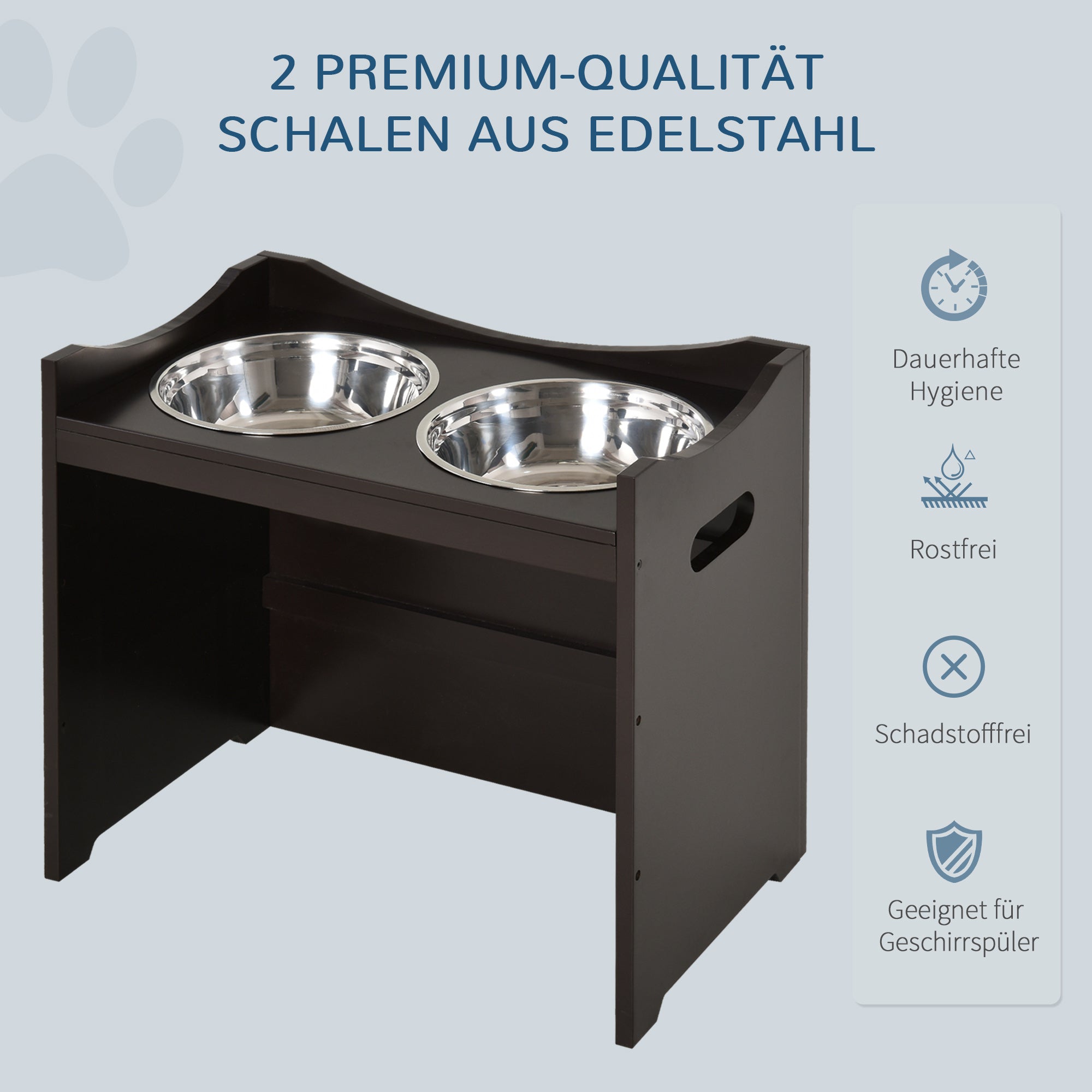 Adjustable Pet Feeding Bowl, Elevated Feeding Station with 2L Stainless Steel Bowl, with Food Stand, Handle, Dog Bar for All Dog Sizes, Coffee