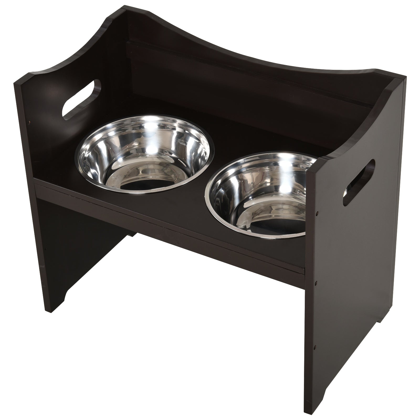 Adjustable Pet Feeding Bowl, Elevated Feeding Station with 2L Stainless Steel Bowl, with Food Stand, Handle, Dog Bar for All Dog Sizes, Coffee