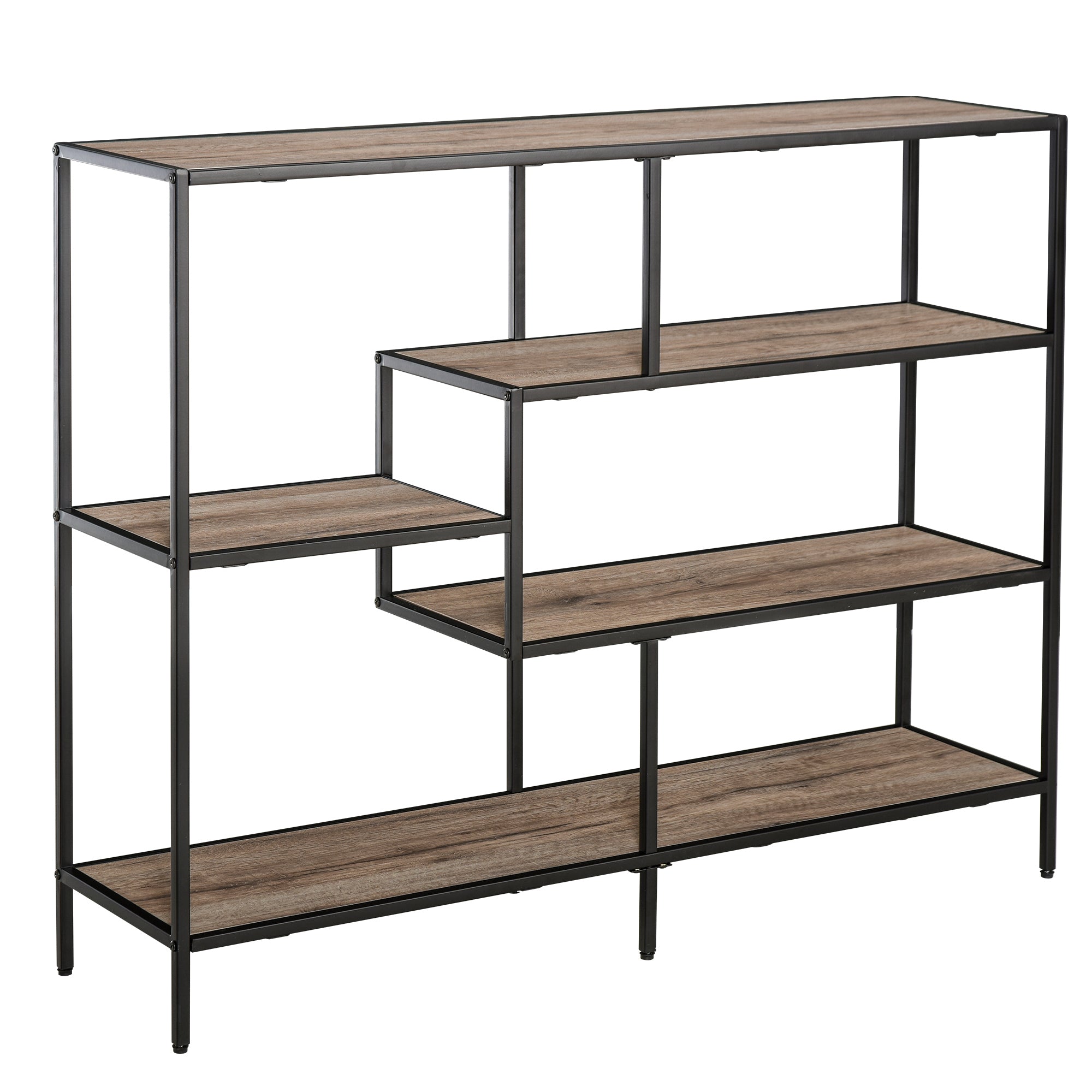 Standing Shelf, Bookshelf Storage Shelf Industrial Style, File Shelf, Kitchen Shelf, P2 Particle Board, Metal, Black + Light Oak, 120 x 32 x 95 cm