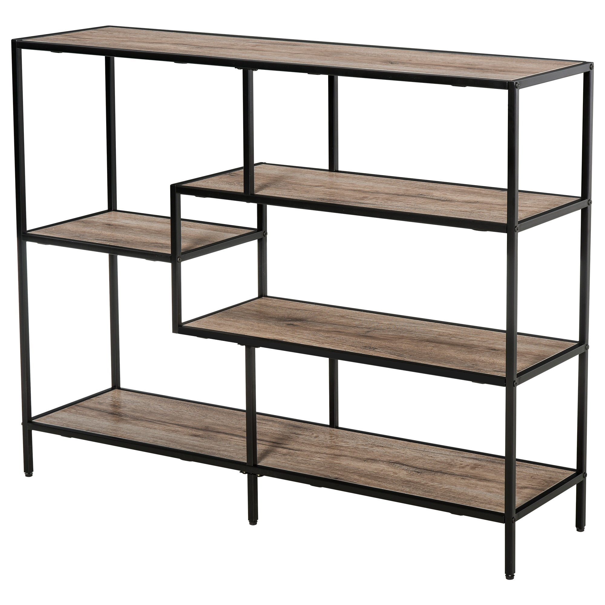 Standing Shelf, Bookshelf Storage Shelf Industrial Style, File Shelf, Kitchen Shelf, P2 Particle Board, Metal, Black + Light Oak, 120 x 32 x 95 cm