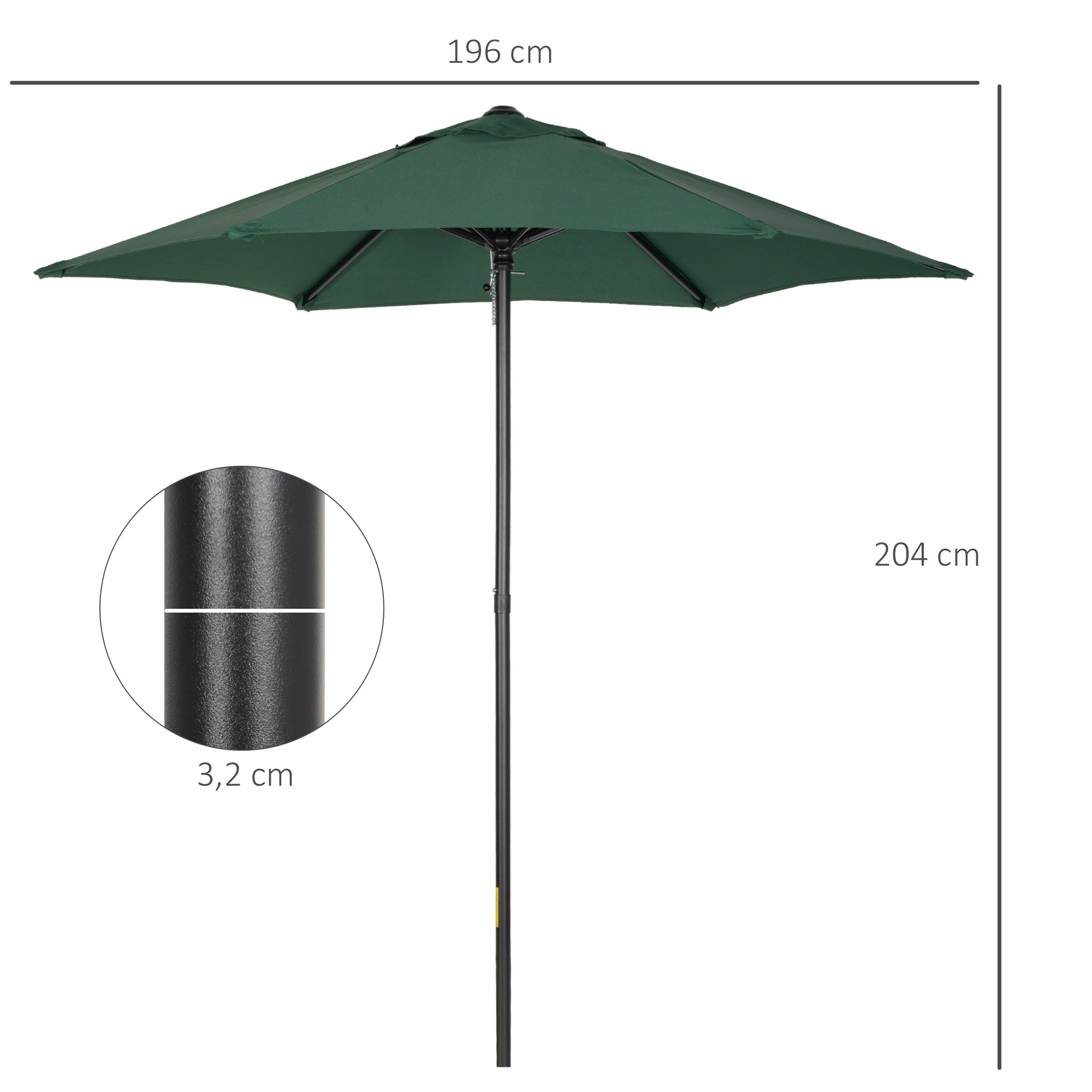 Umbrella Ø196 cm, hexagonal balcony umbrella beach umbrella windproof stable market umbrella crank umbrella sun protection for beach balcony garden, Green