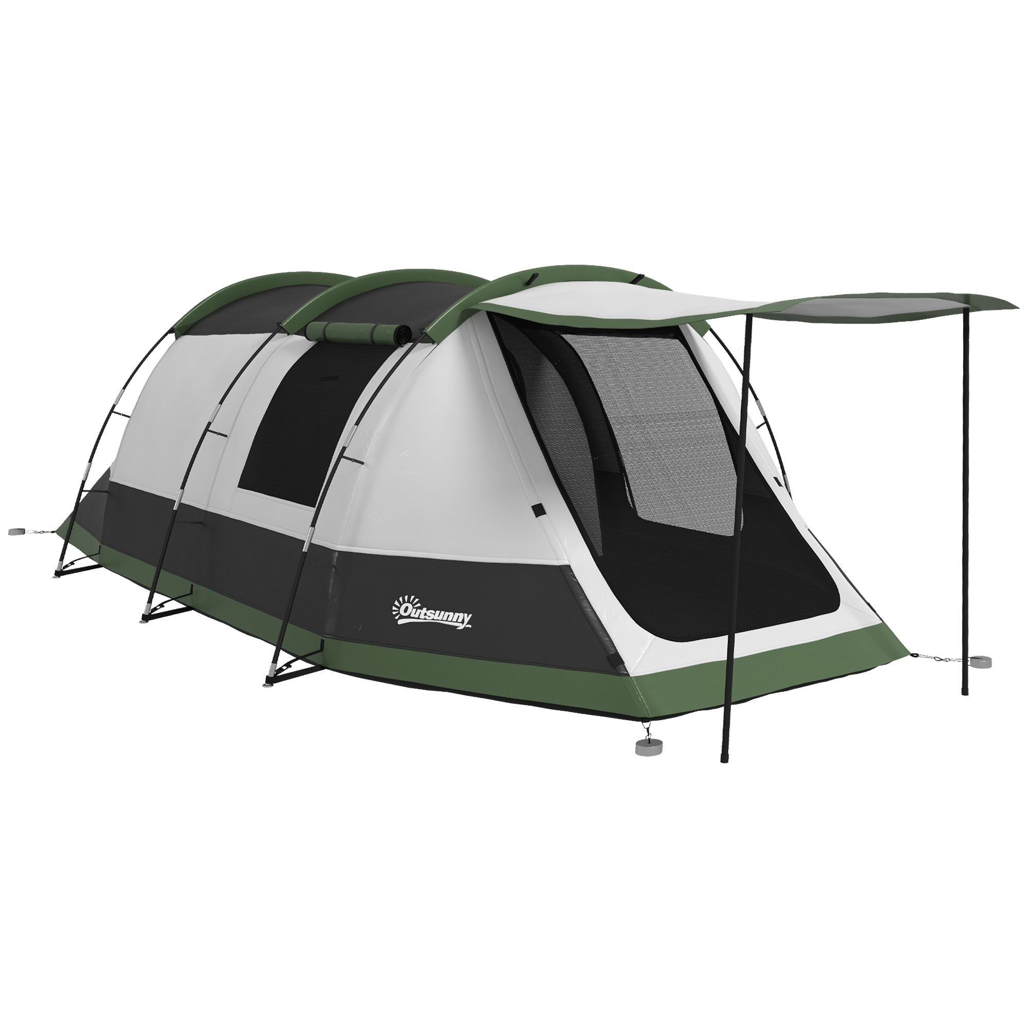 Family Camping Tent 3-4 Person - Tunnel Tent with Waterproof Porch 3000mm Lightweight Ventilated Easy to Set Up - Includes Transport Bag - Grey
