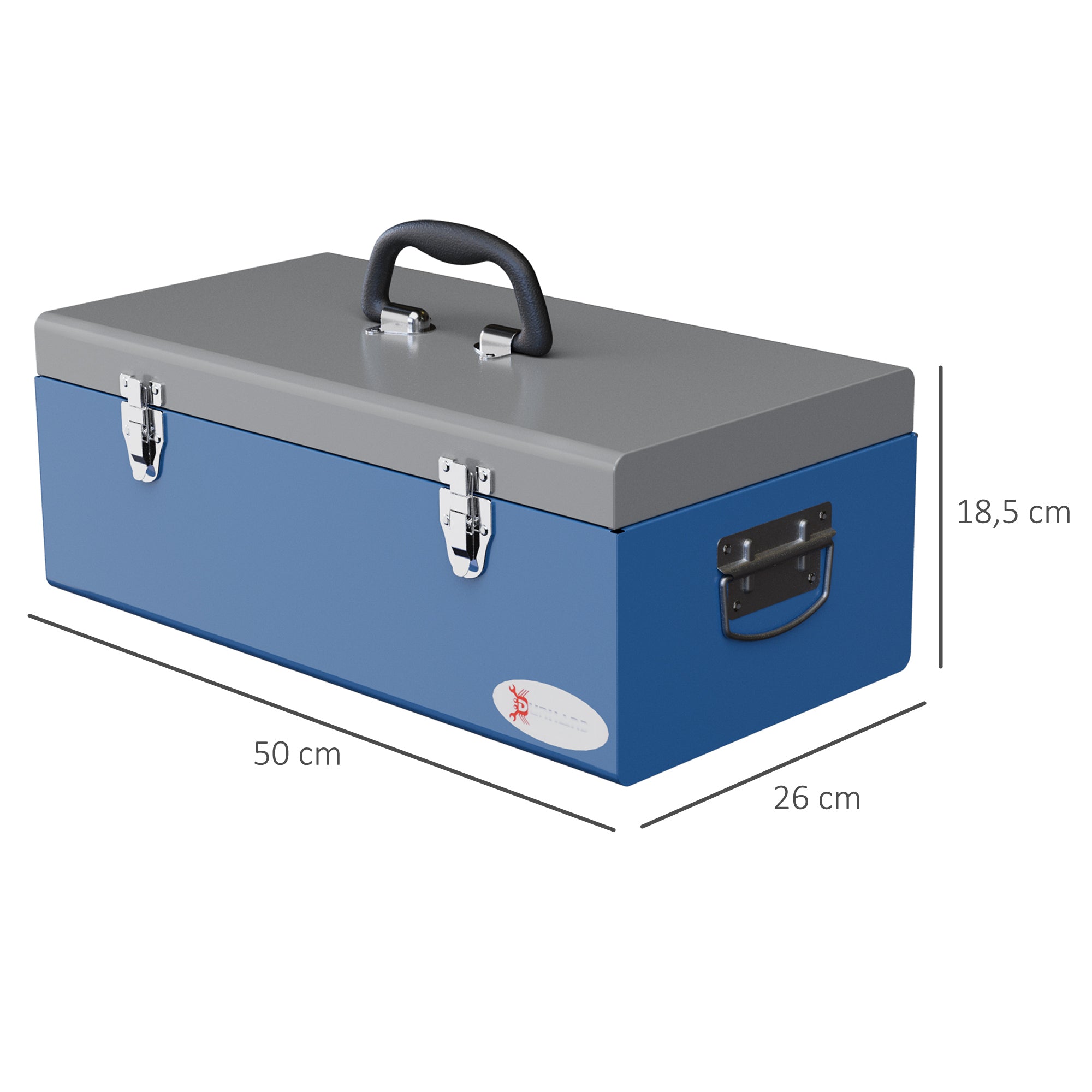 Metal Tool Box Toolbox 50x26x18.5 cm with Transport Handles Load 20 kg Gray and Blue