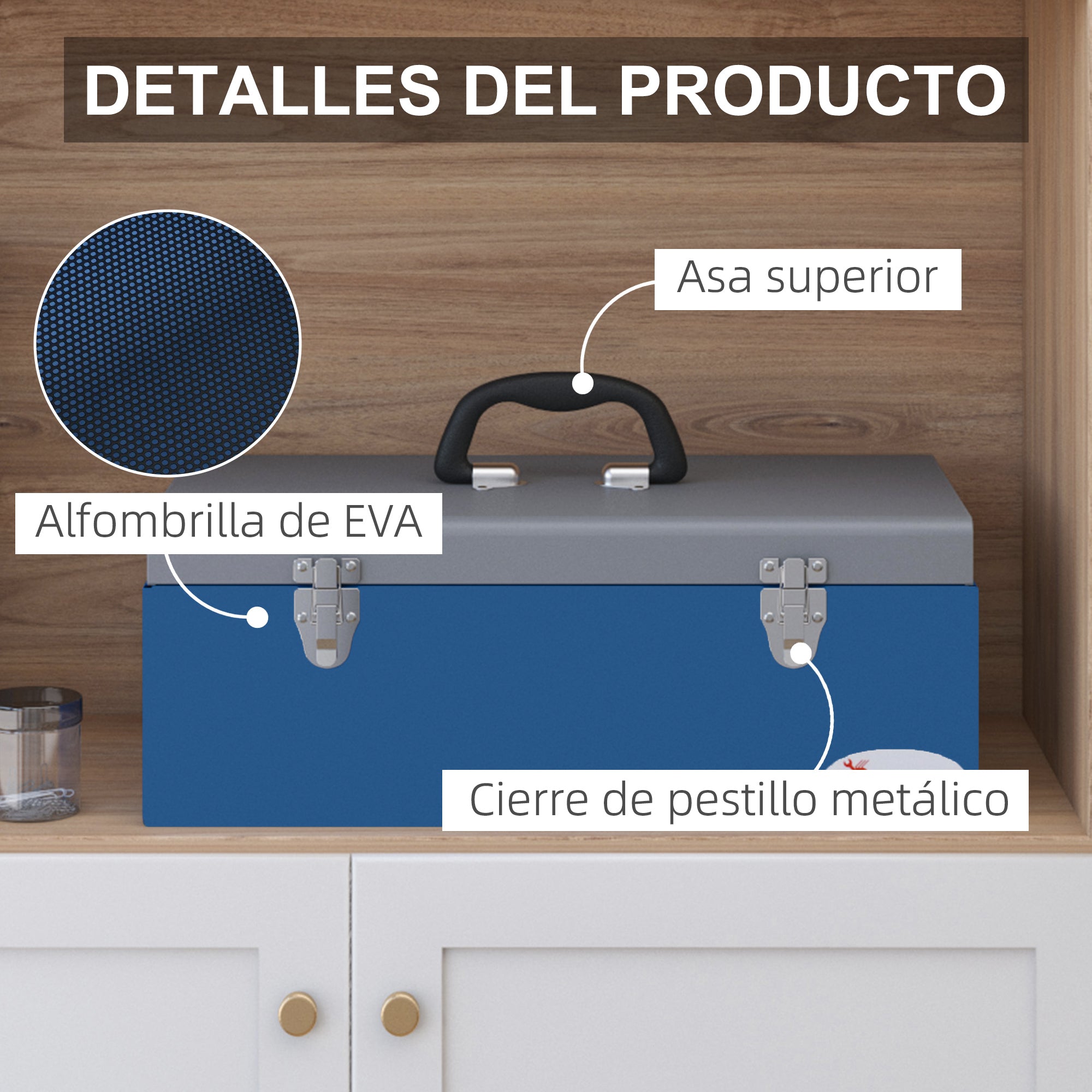 Metal Tool Box Toolbox 50x26x18.5 cm with Transport Handles Load 20 kg Gray and Blue