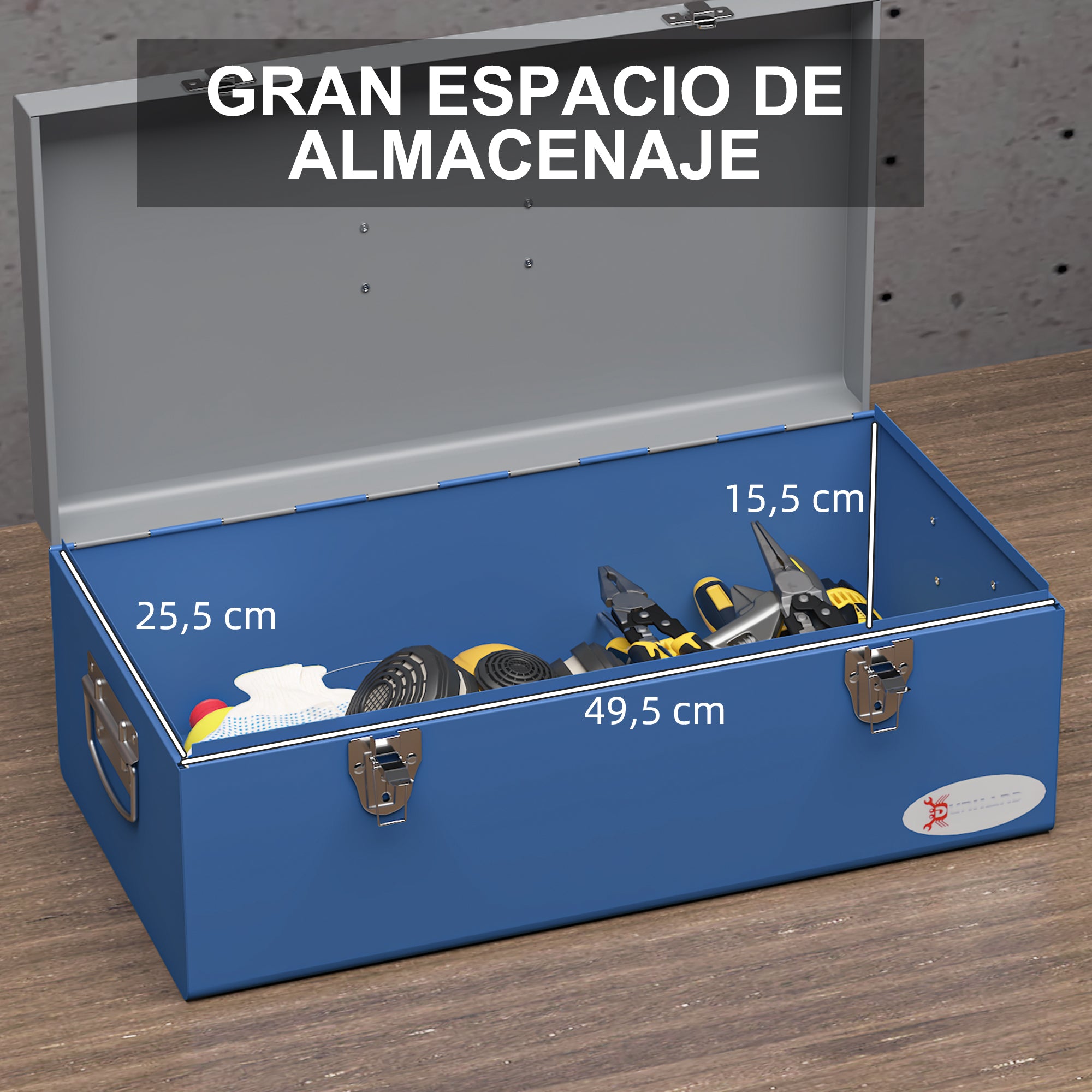 Metal Tool Box Toolbox 50x26x18.5 cm with Transport Handles Load 20 kg Gray and Blue