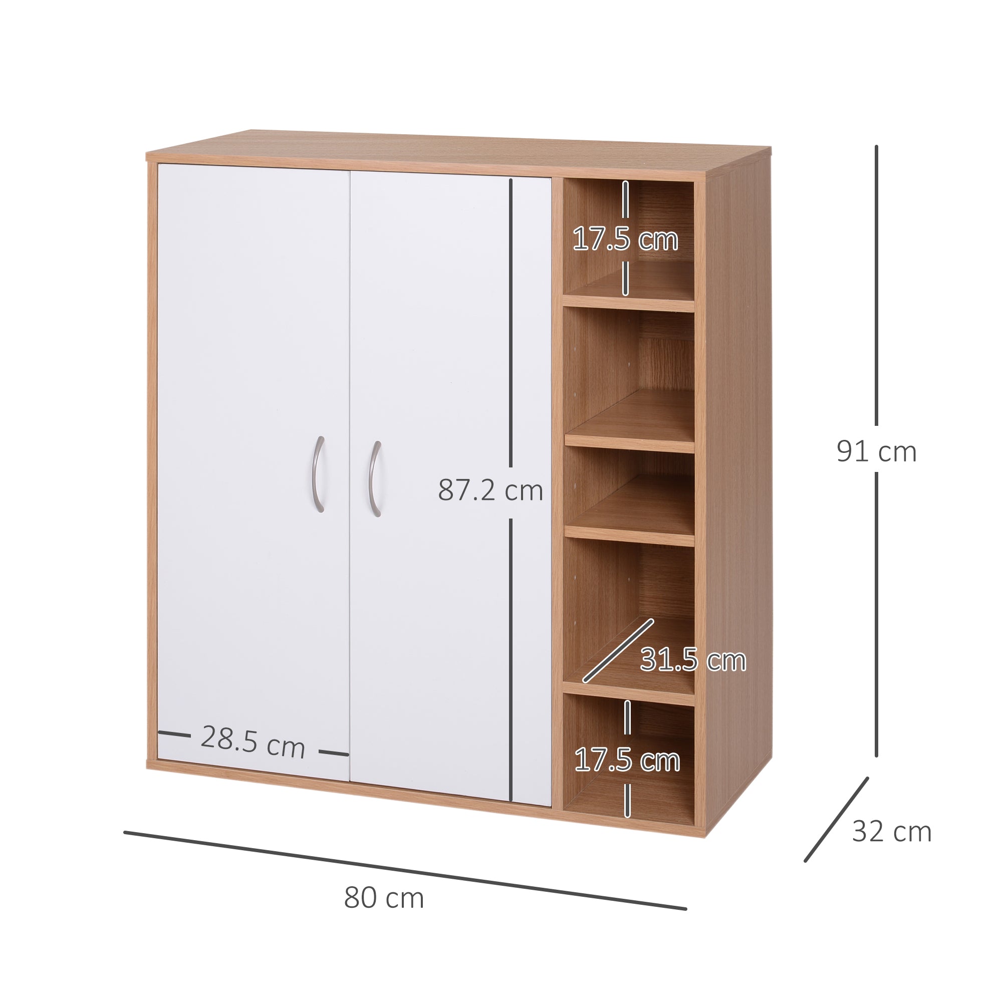 Cabinet Console Low Cabinet Multipurpose Storage Organizer for Kitchen Dining Room Living Room Bathroom with Doors and Adjustable Shelves 80x32x91 cm