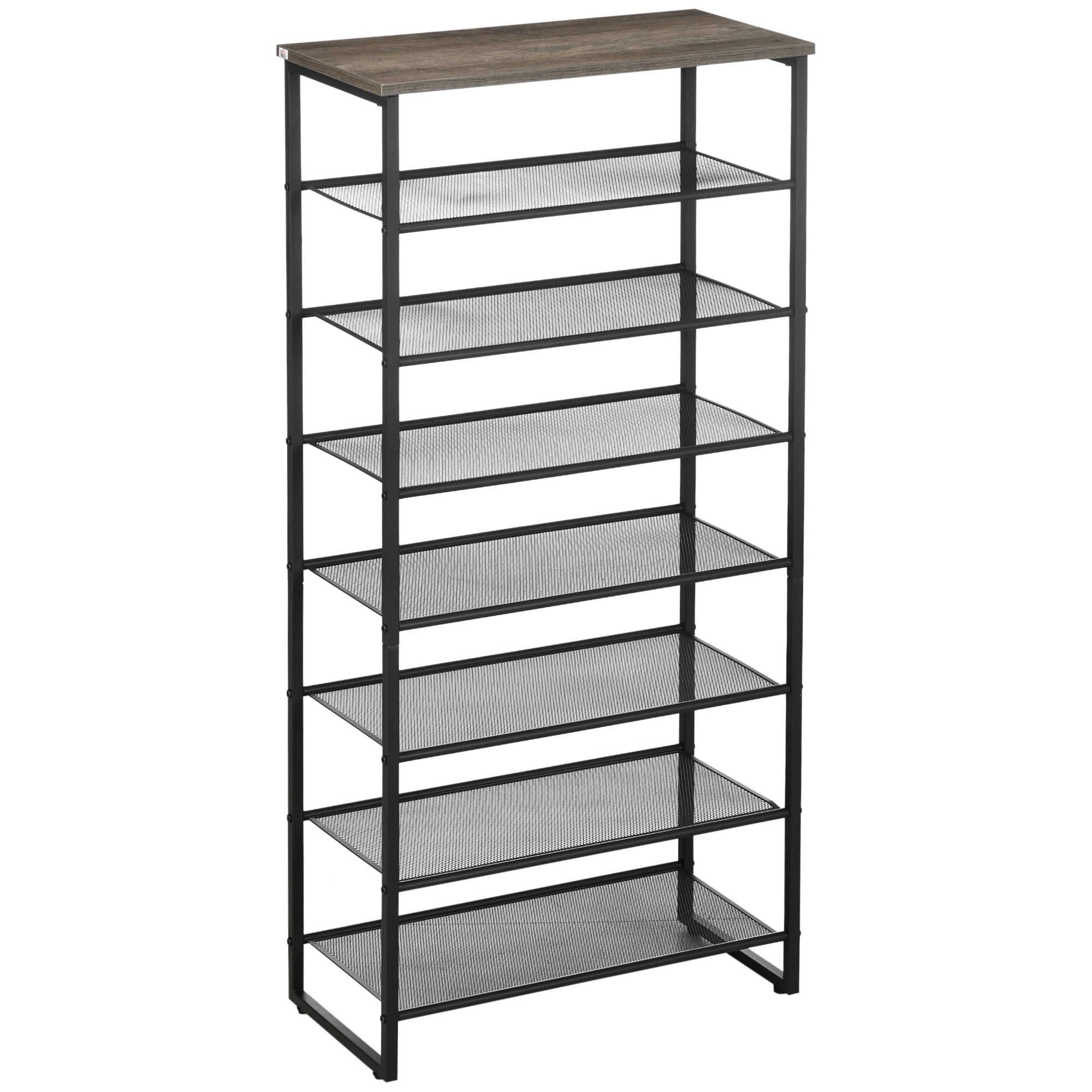 8-Level Shoe Rack Storage Cabinet Shoe Organizer for 21 Pairs Steel Frame Wood-Look Top Shelf - 60 x 28.5 x 126 cm Black