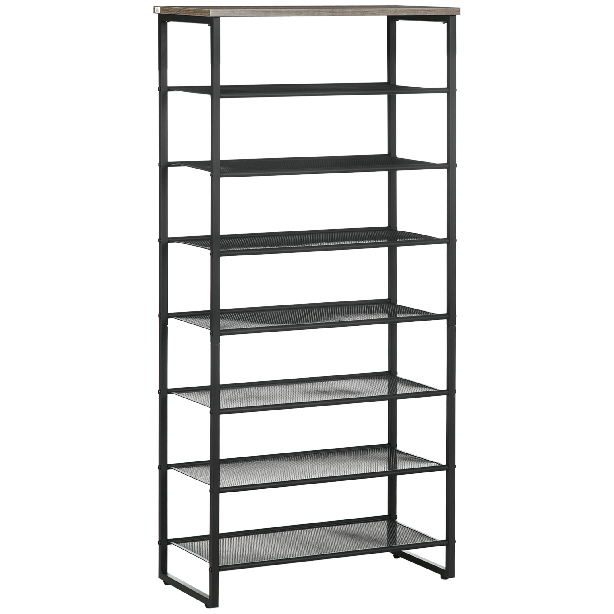 8-Level Shoe Rack Storage Cabinet Shoe Organizer for 21 Pairs Steel Frame Wood-Look Top Shelf - 60 x 28.5 x 126 cm Black