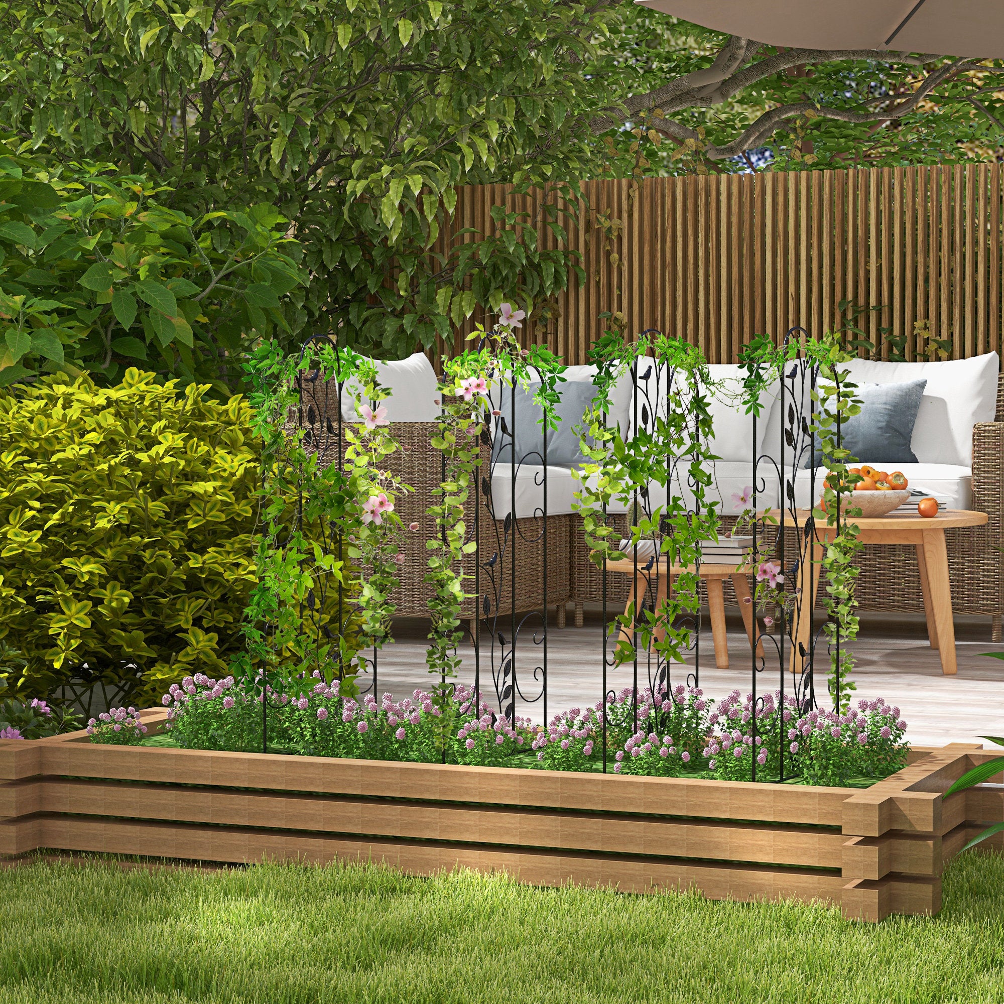 Set of 4 Garden Trellises Supports for Climbing Plants and Outdoor Decoration Patio Terrace 40x106 cm Black