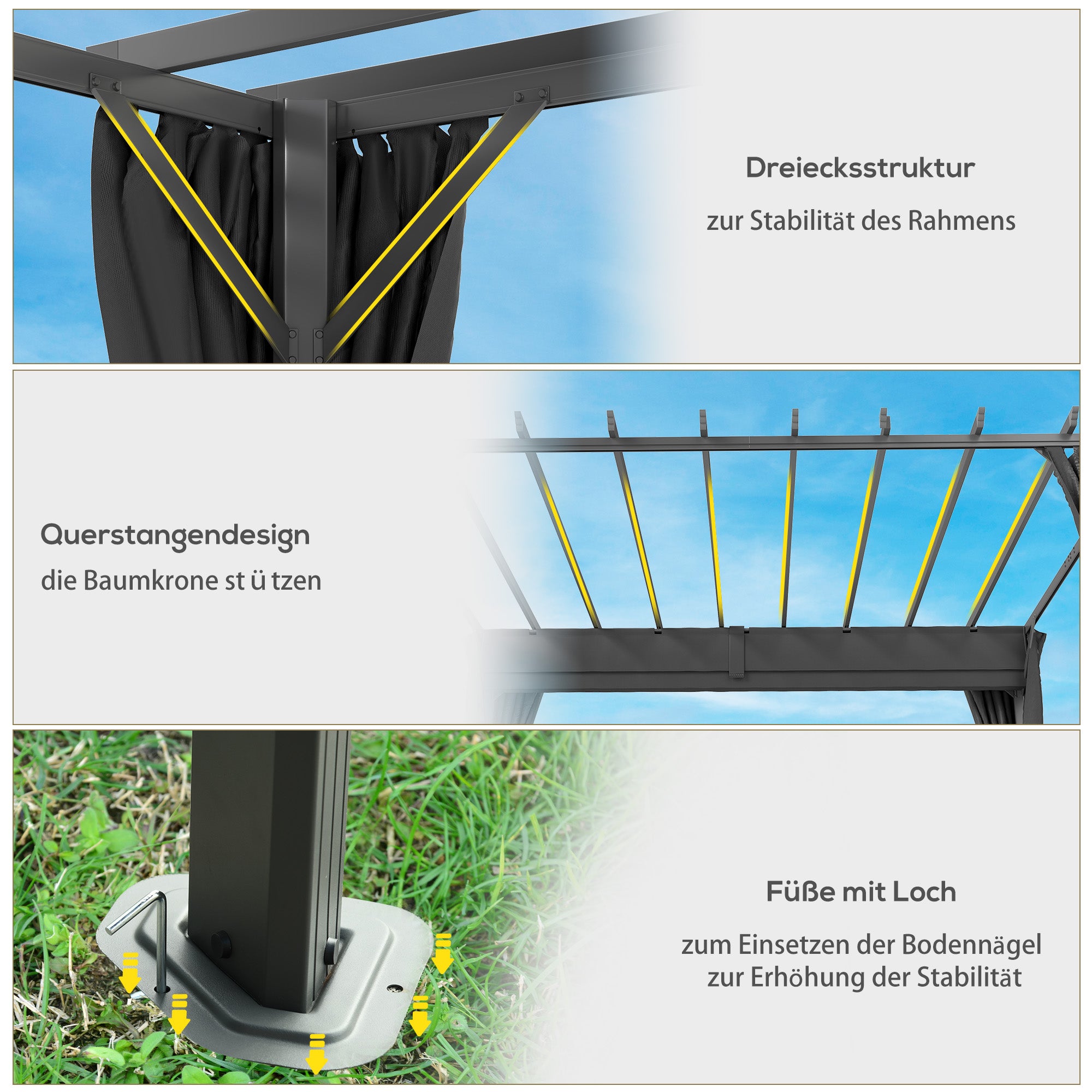 Pergola approx. 3.6 x 3.0 m Garden Pavilion — Aluminum Patio Canopy with Adjustable Retractable Roof, Freestanding Sun Shelter, Dark Gray