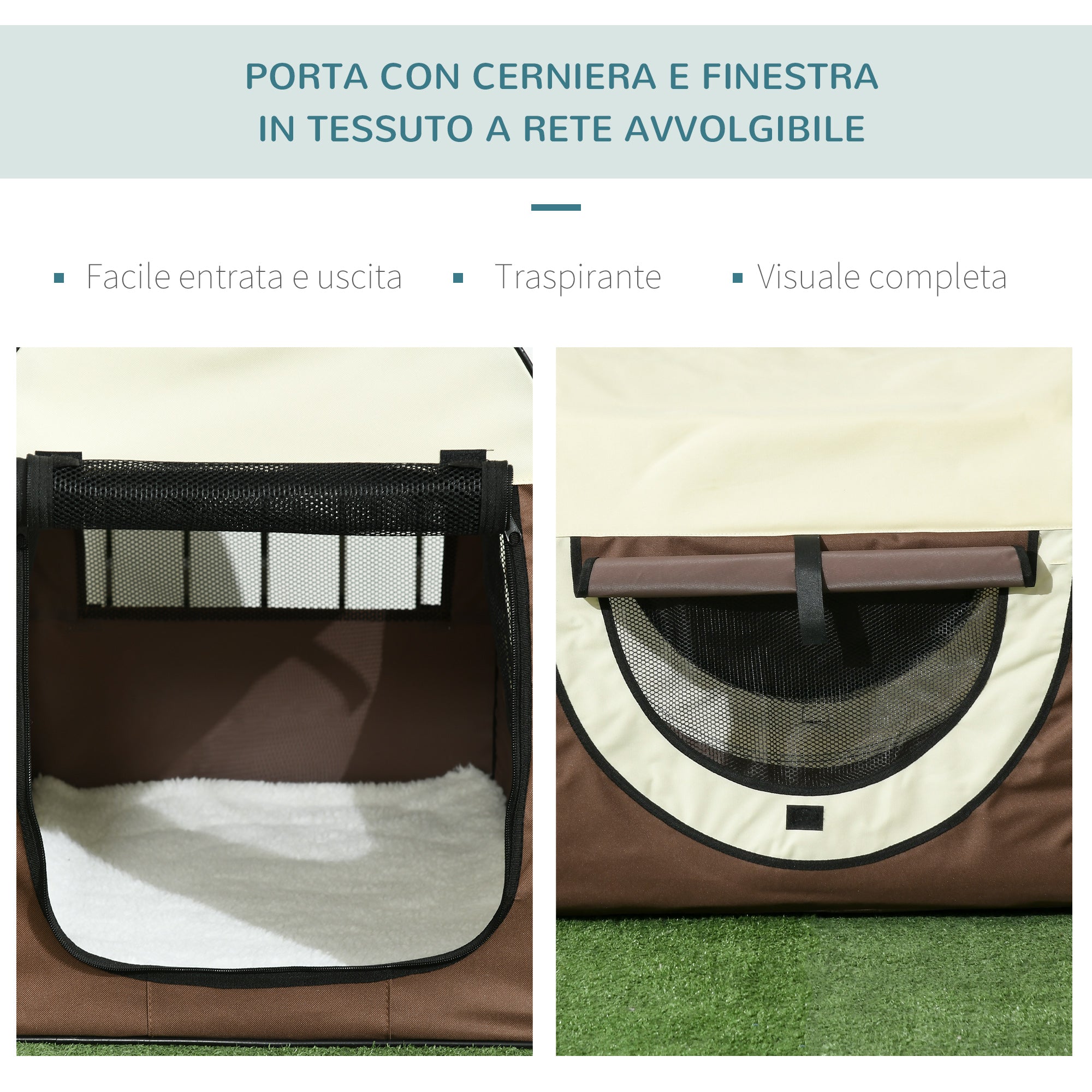Foldable Pet Carrier in Oxford with Removable Washable Cushion and Carrying Bag, 70x51x59cm, Brown