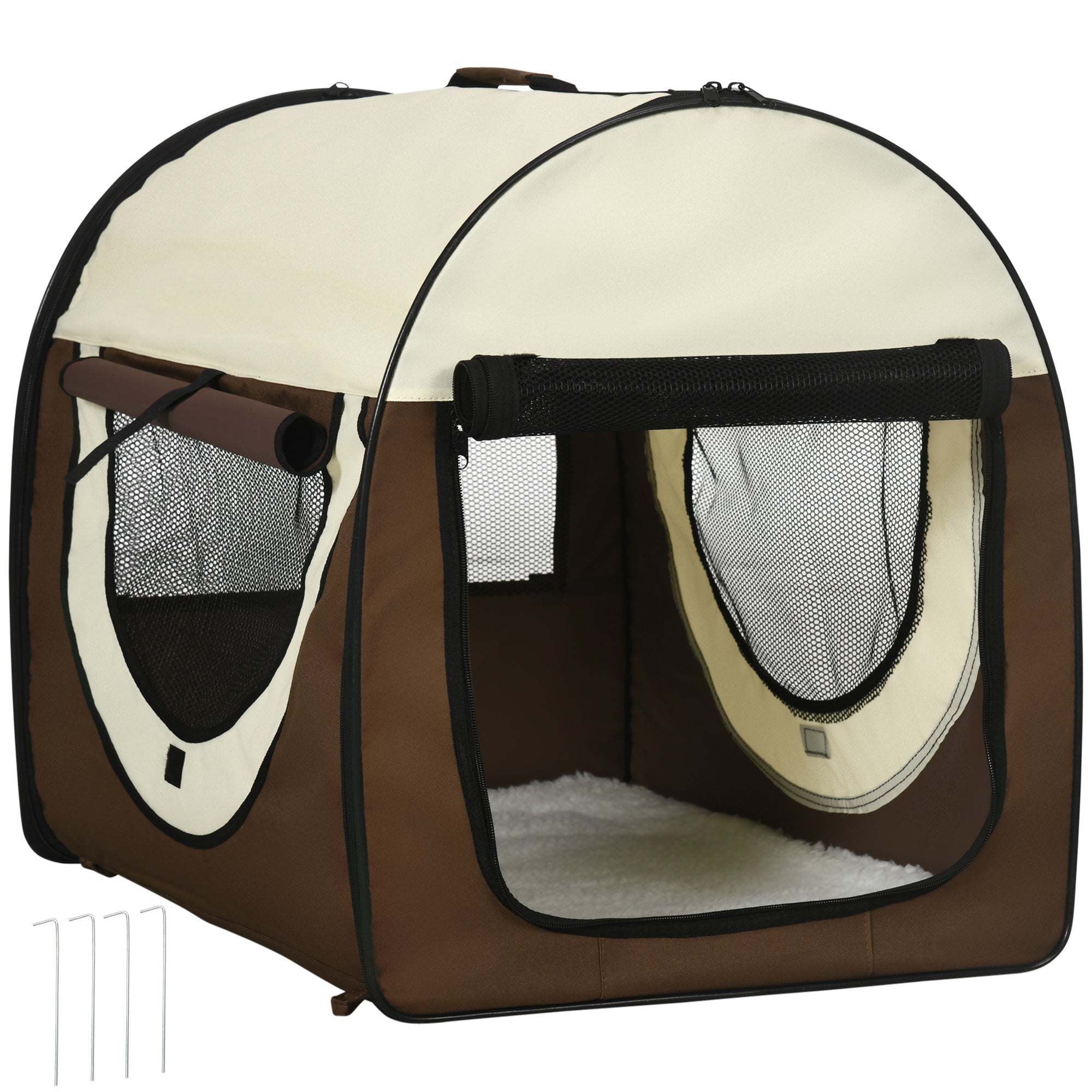 Foldable Pet Carrier in Oxford with Removable Washable Cushion and Carrying Bag, 70x51x59cm, Brown